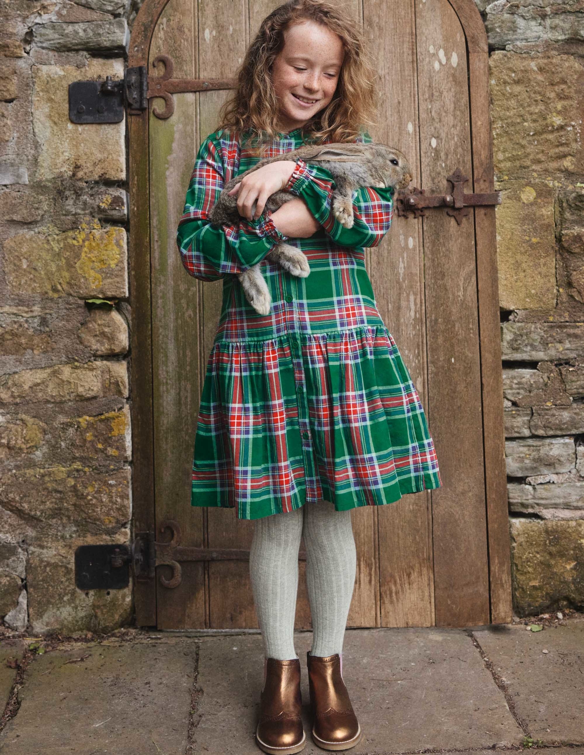 Relaxed Woven Check Dress-Forest Green Check - Image 4