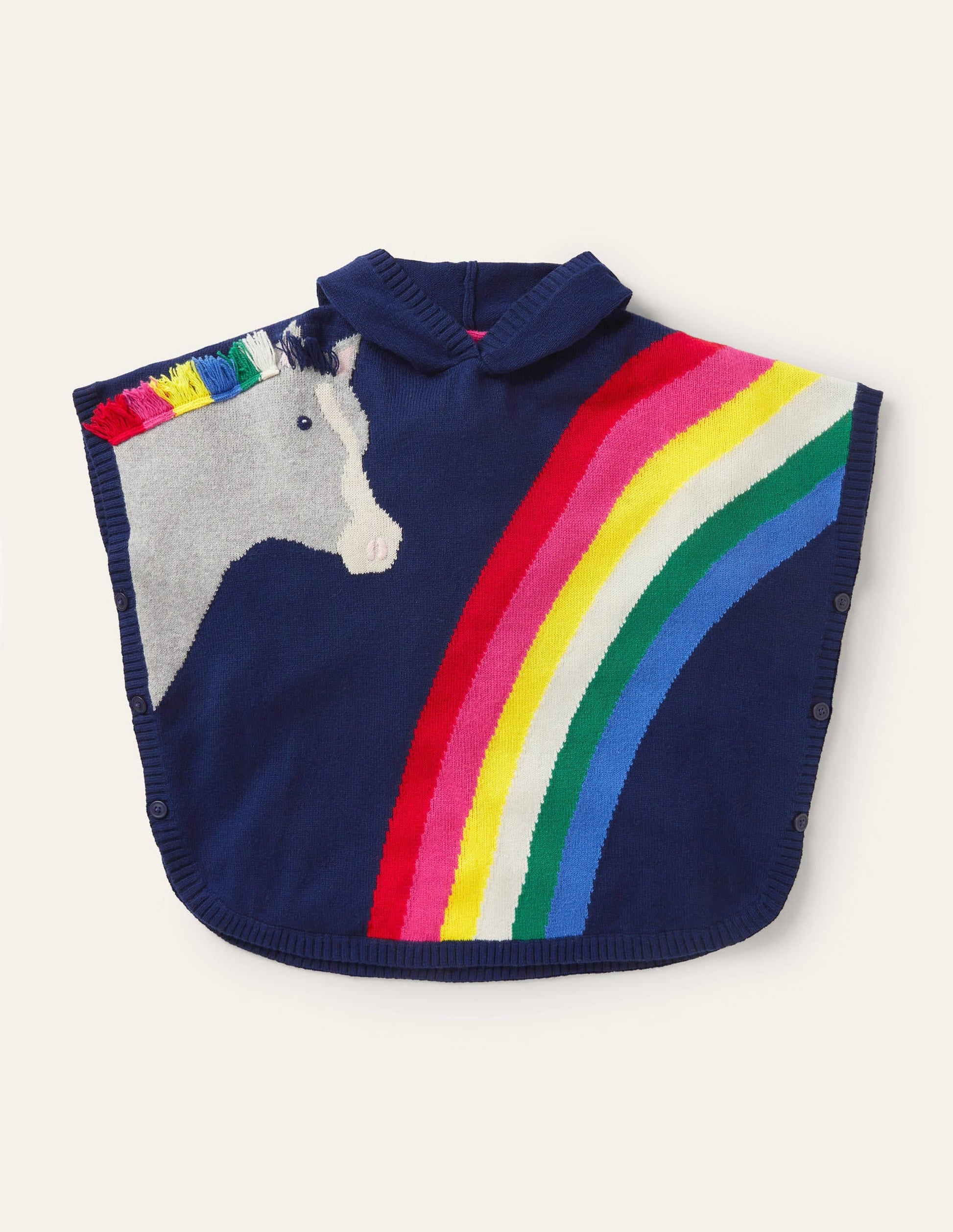 Horse Knitted Poncho-Starboard Blue Rainbow-1