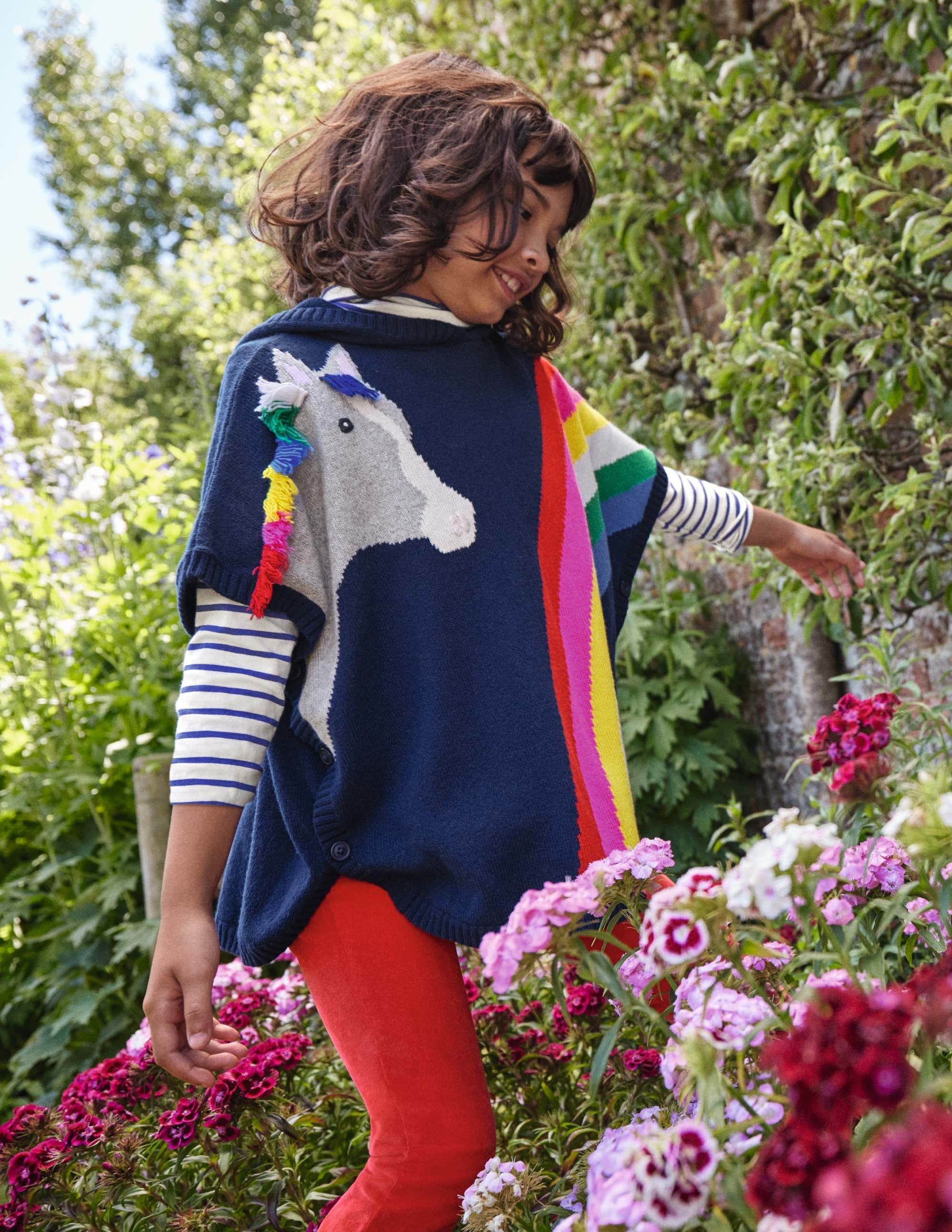 Horse Knitted Poncho-Starboard Blue Rainbow - Image 4