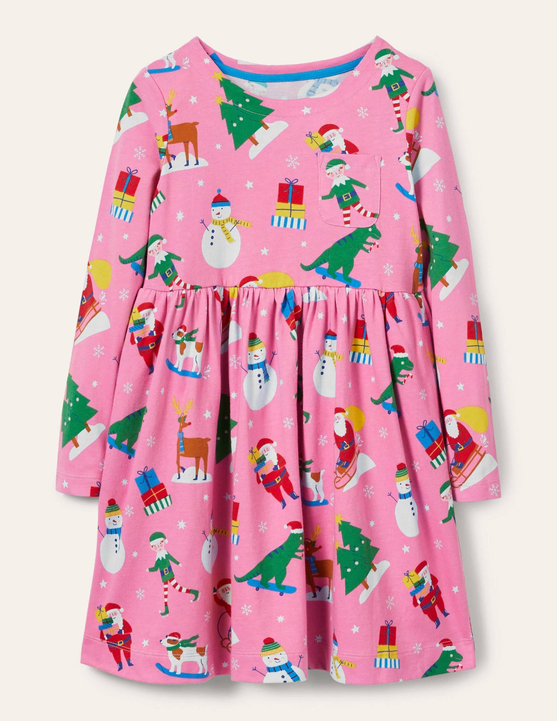 Long Sleeve Fun Jersey Dress-Petal Pink Festive Friends-1