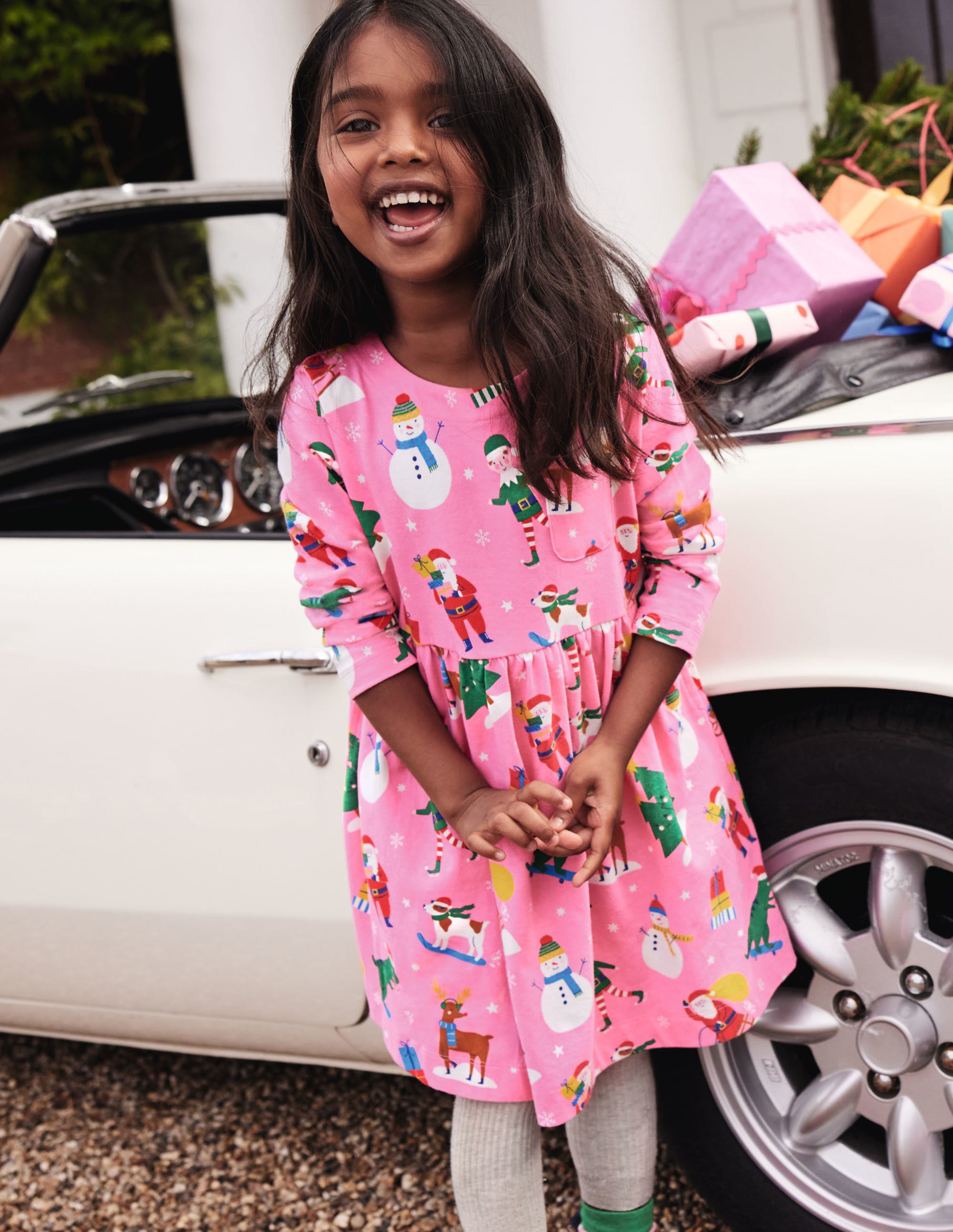 Long Sleeve Fun Jersey Dress-Petal Pink Festive Friends - Image 4