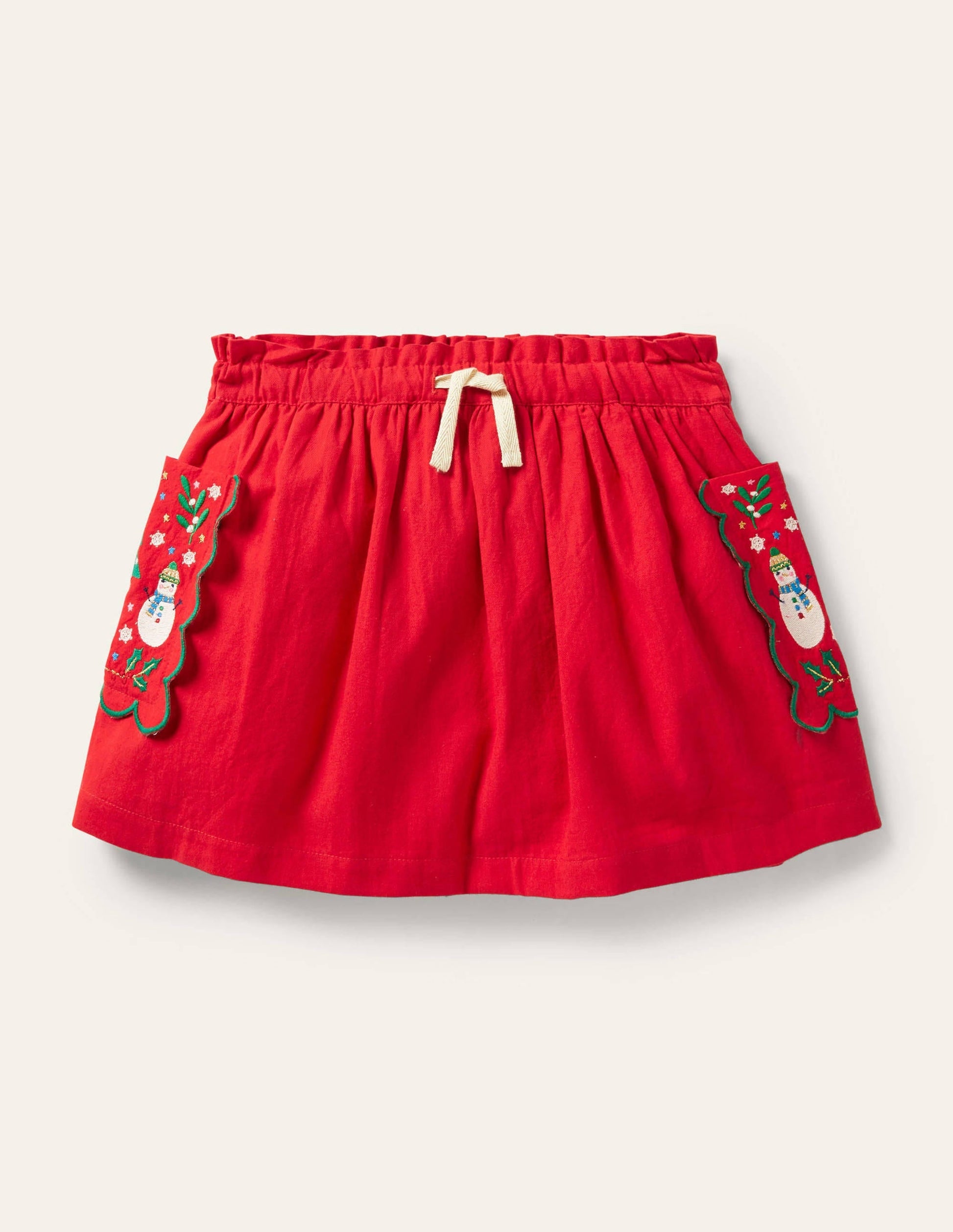 Embroidered Pocket Skirt-Rockabilly Red Festive-1