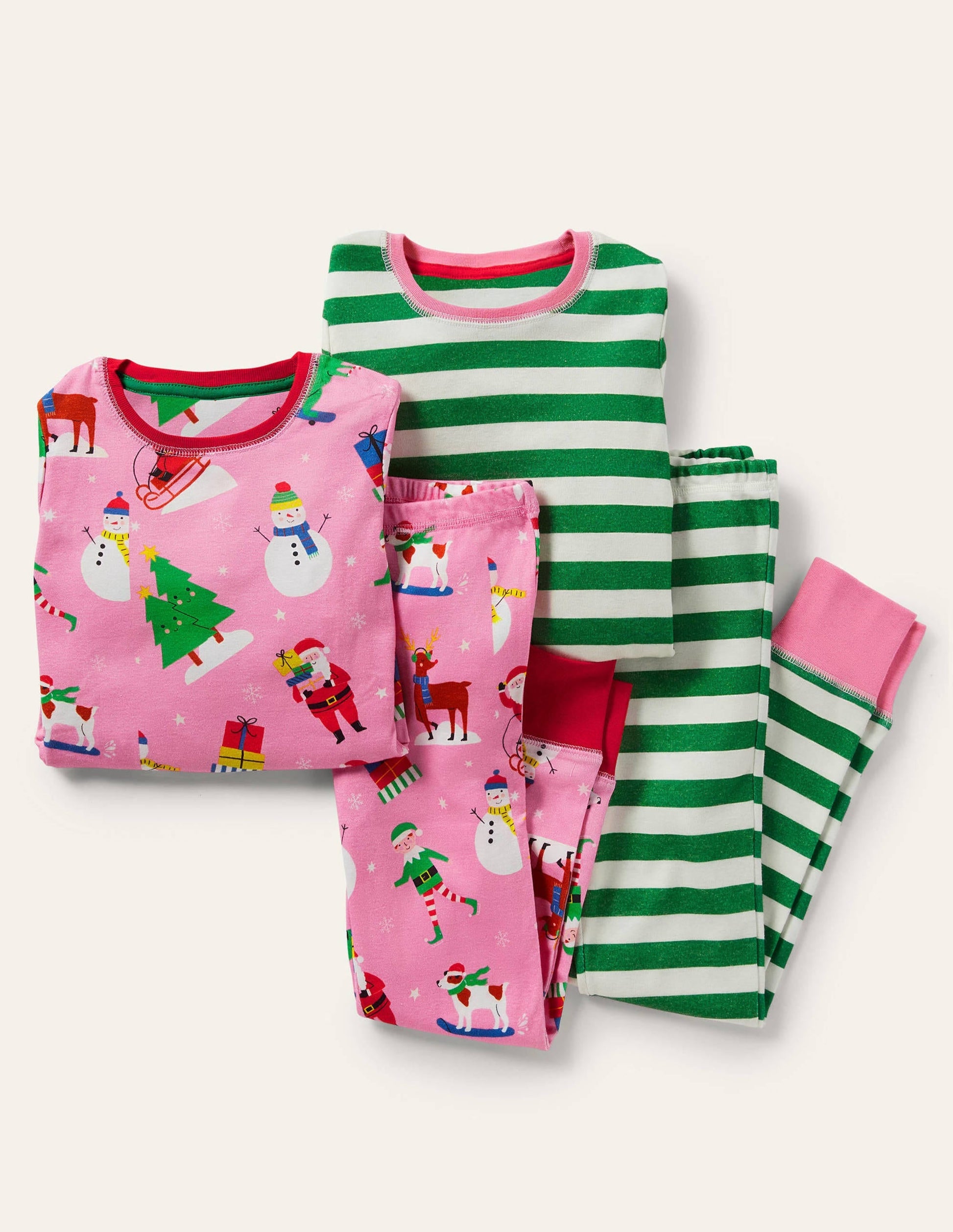 Twin Pack Snug Pyjamas-Pink Festive Friends/Green-1
