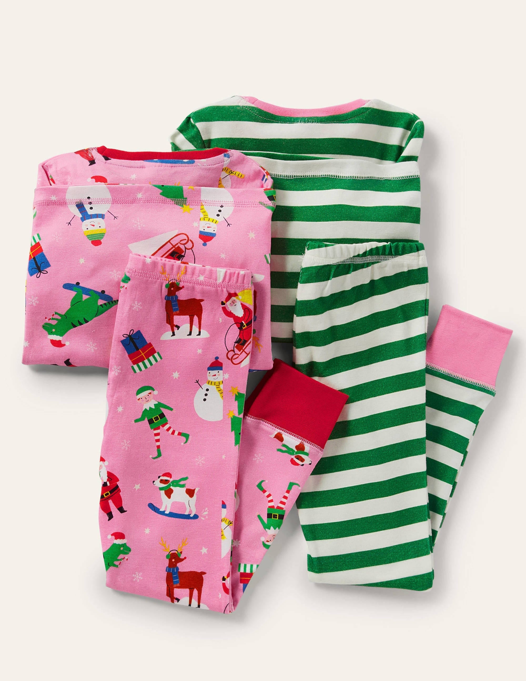 Twin Pack Snug Pyjamas-Pink Festive Friends/Green - Image 2
