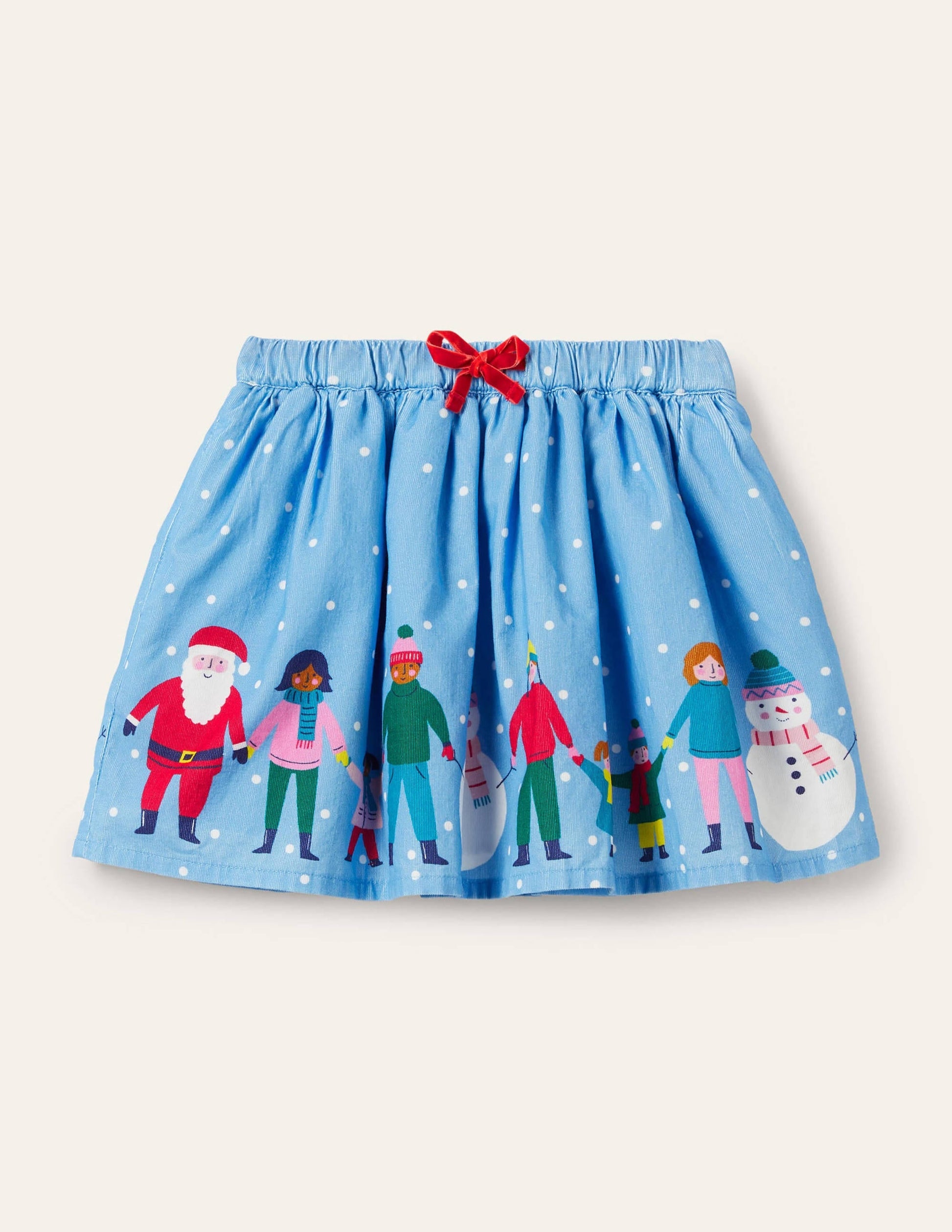 Christmas Scene Cord Skirt-Surfboard Blue-1