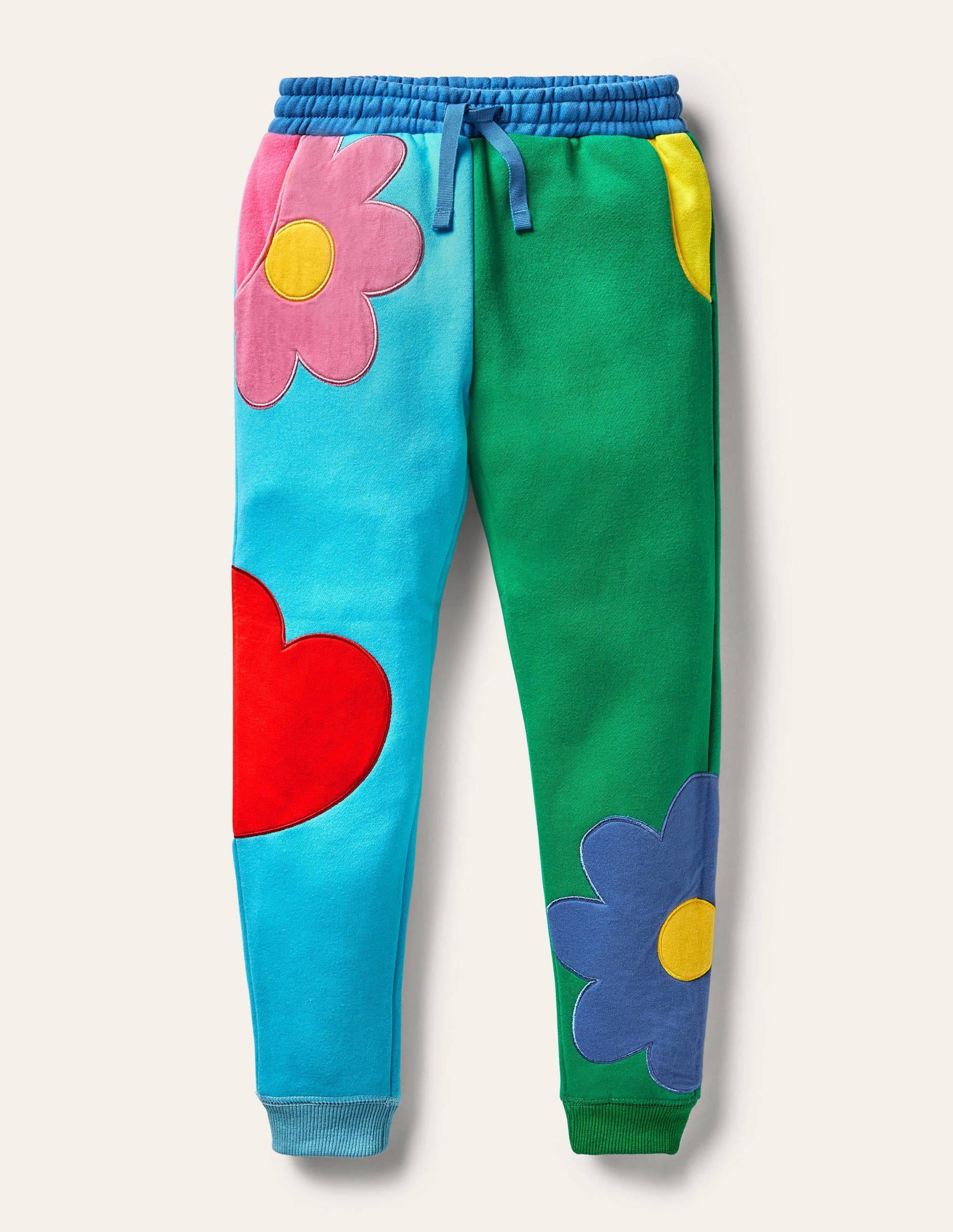Colour Block Appliqué Jogger-Aqua/ Green Pepper Flowers-1