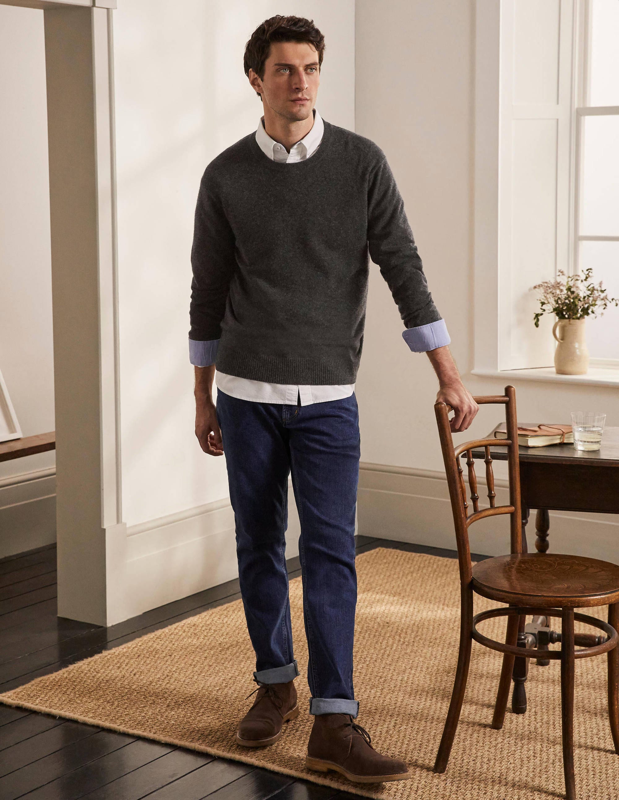 Cashmere Crew Neck Jumper-Dark Grey Melange - Image 3