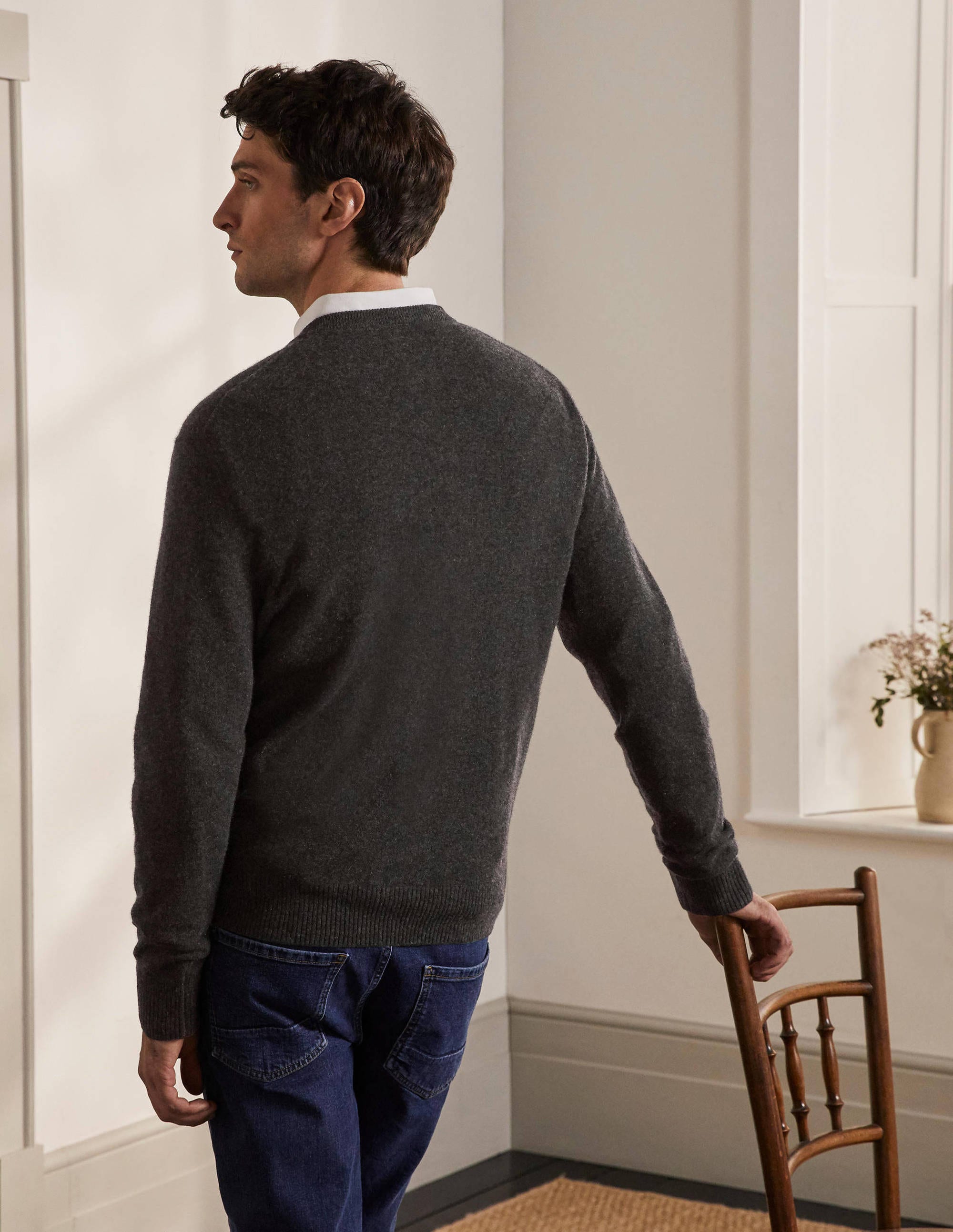 Cashmere Crew Neck Jumper-Dark Grey Melange - Image 4