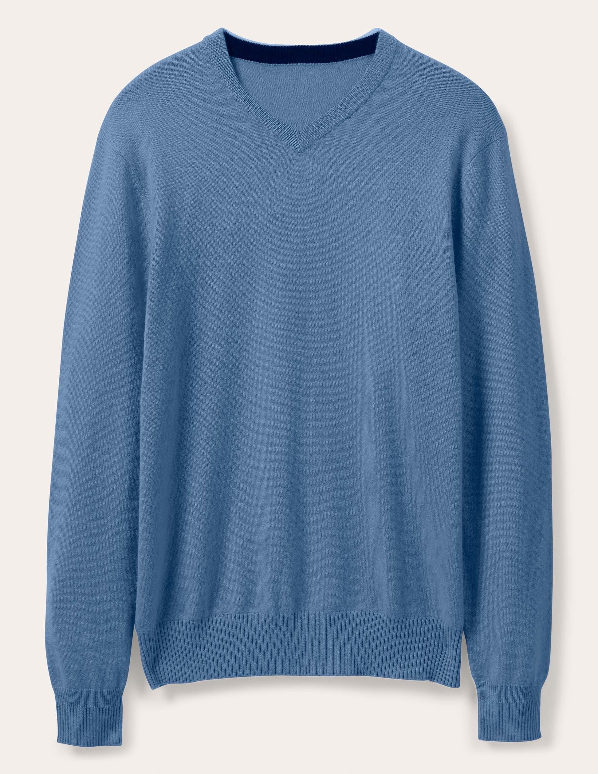 Cashmere V-neck Jumper-Dusk Blue-7