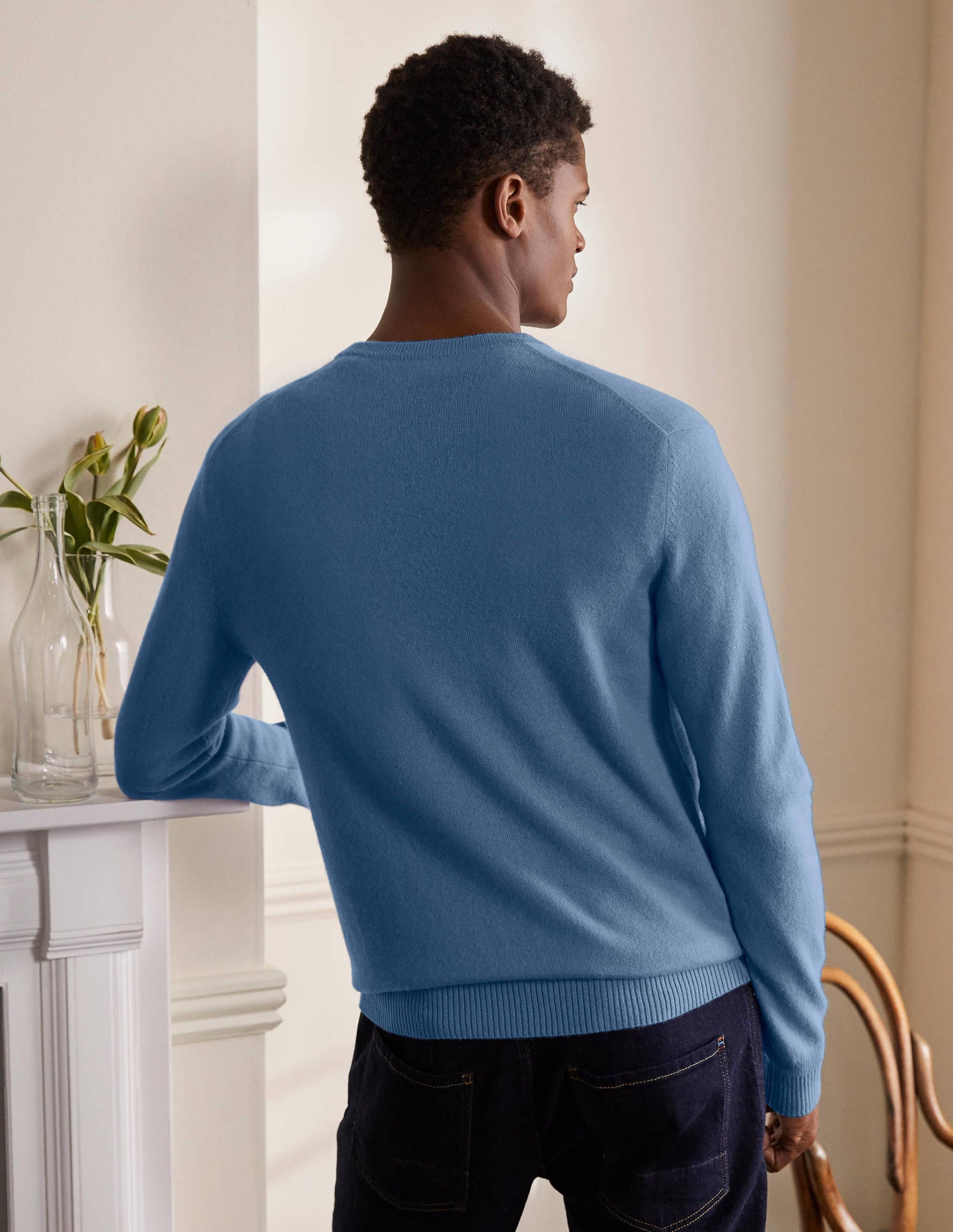 Cashmere V-neck Jumper-Dusk Blue-3