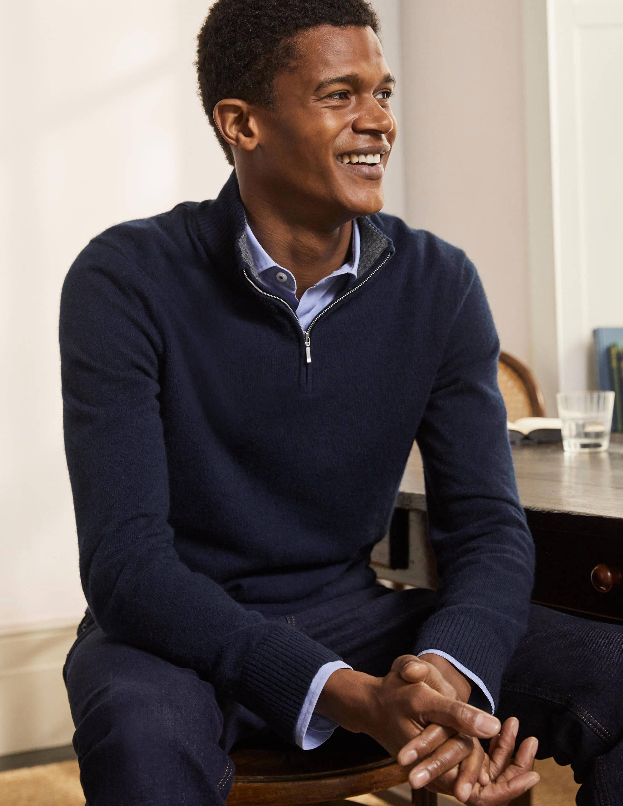 Cashmere Half-Zip Jumper-Navy - Image 3