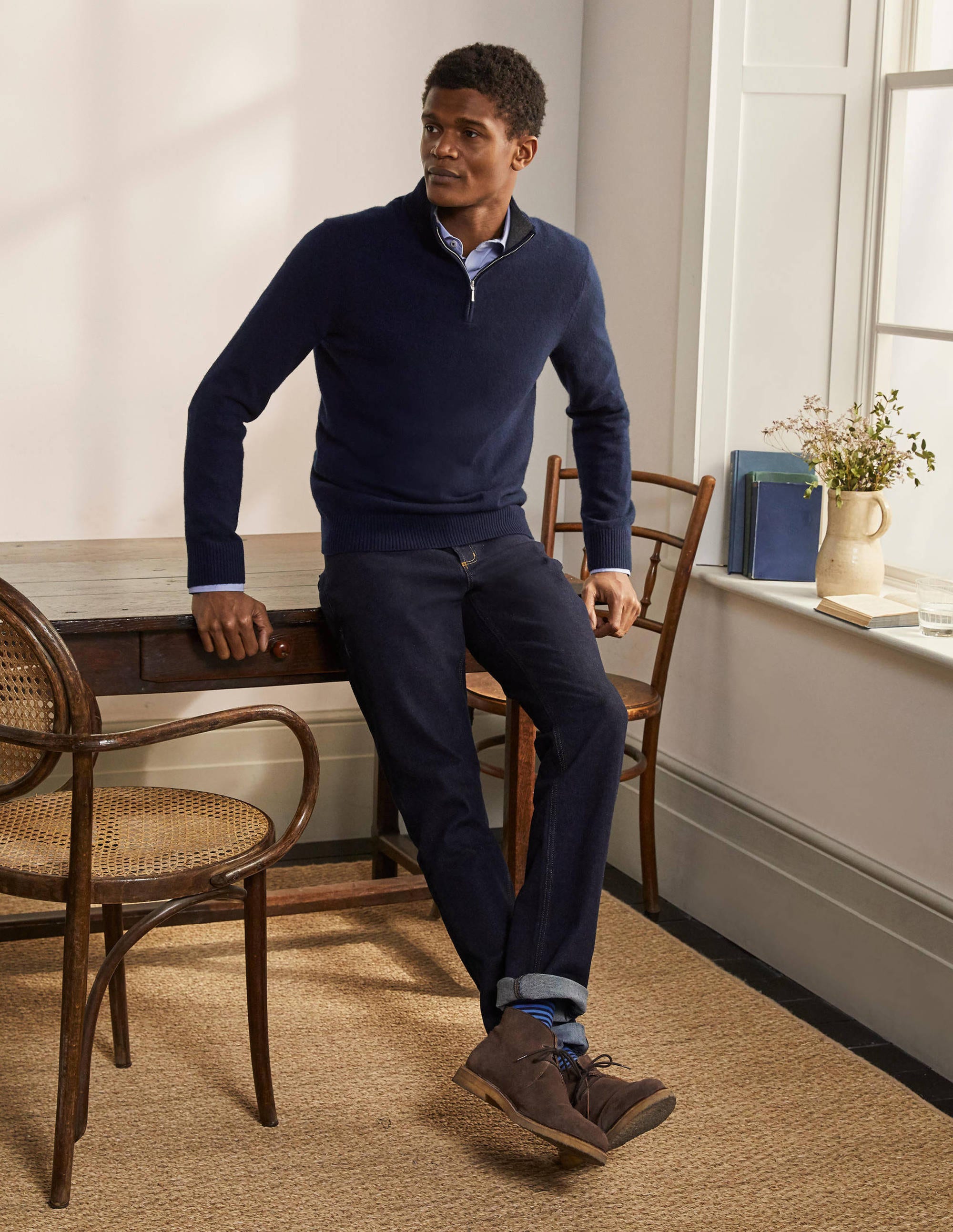 Cashmere Half-Zip Jumper-Navy - Image 4