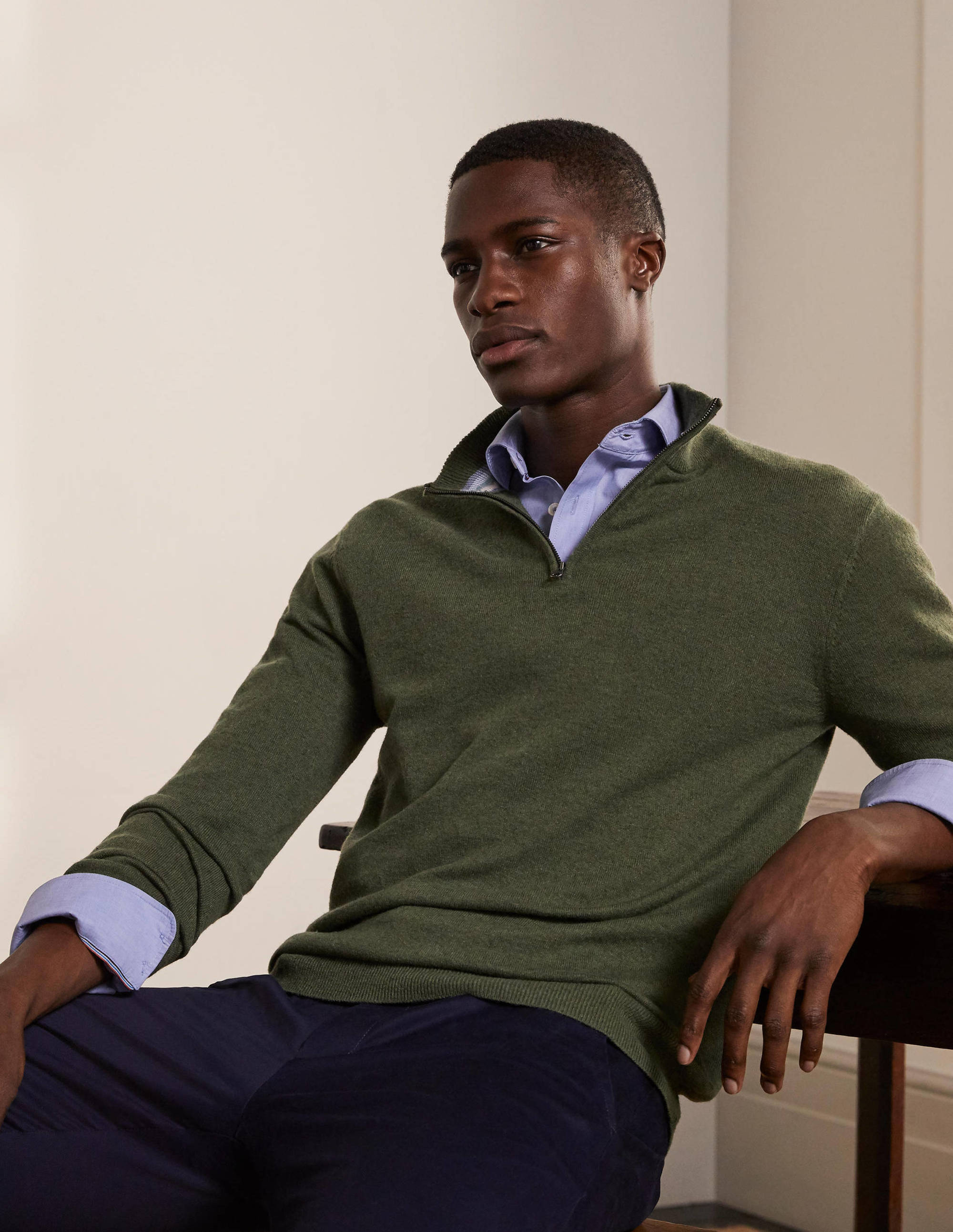 Lambswool Half-Zip-Grassland Green - Image 1