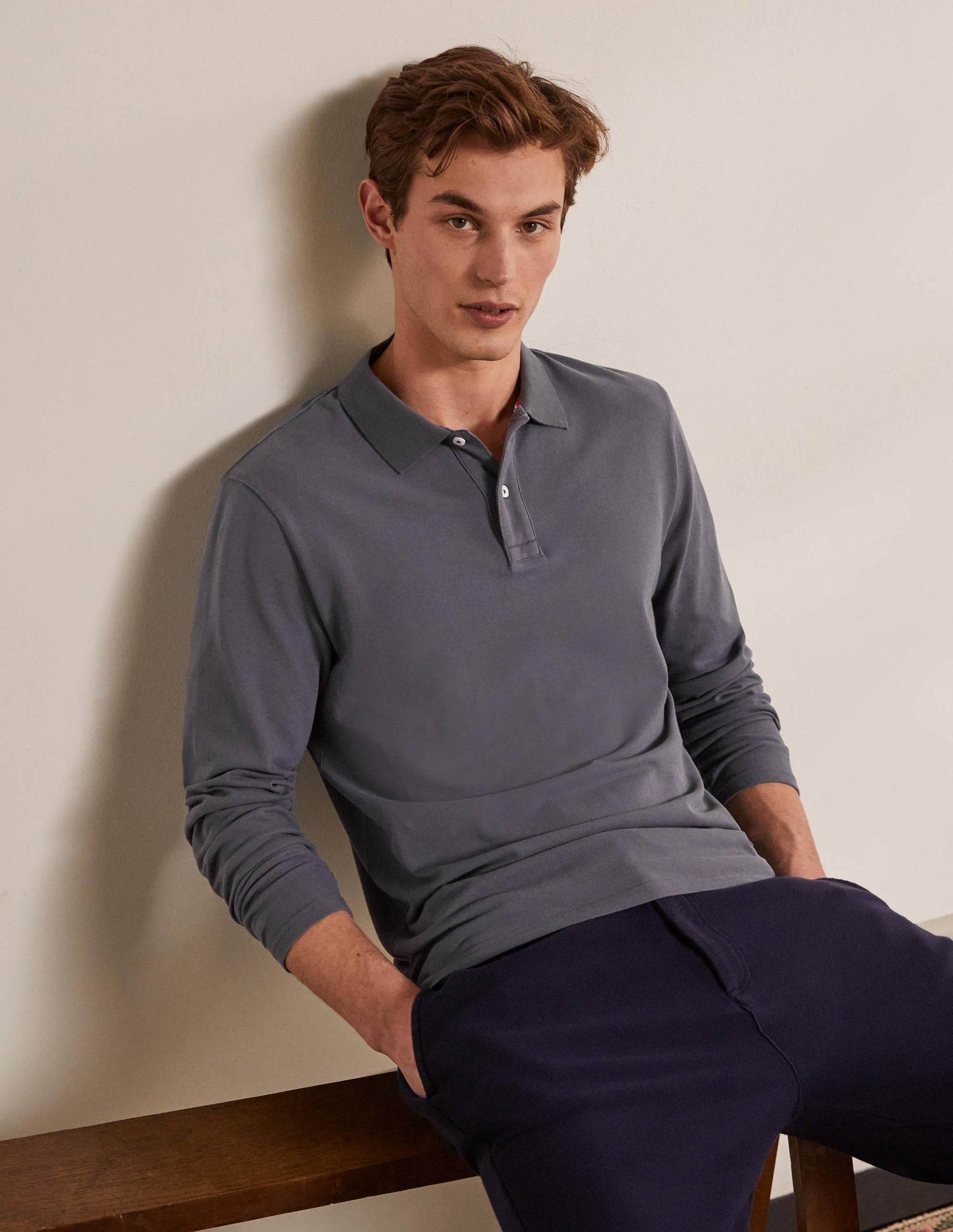 Long Sleeve Piqué Polo-London Grey-1