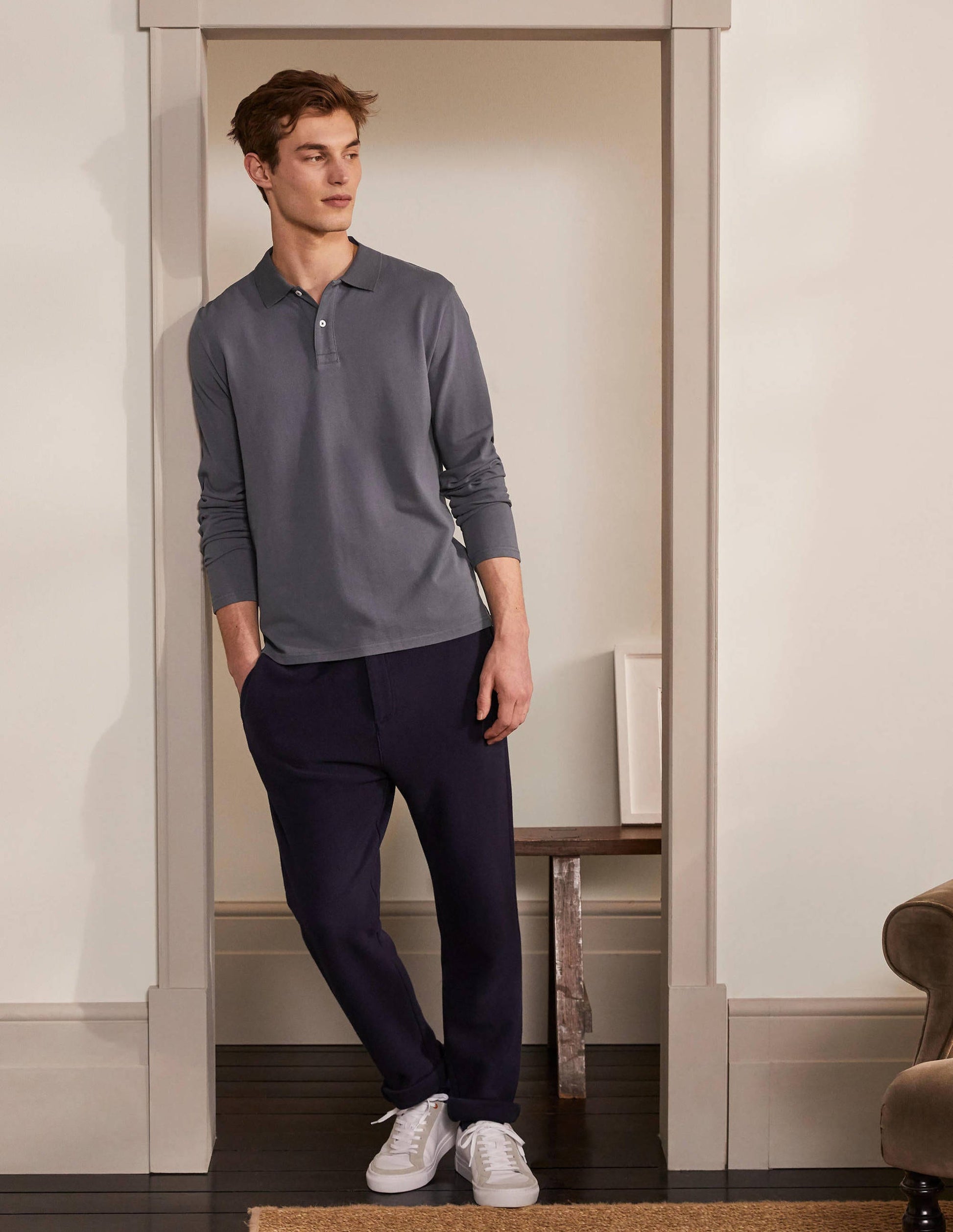 Long Sleeve Piqué Polo-London Grey-2