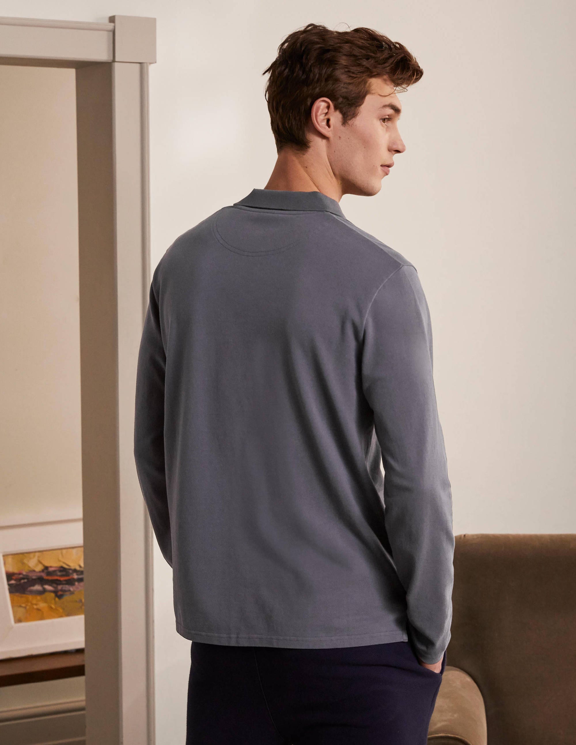 Long Sleeve Piqué Polo-London Grey - Image 3