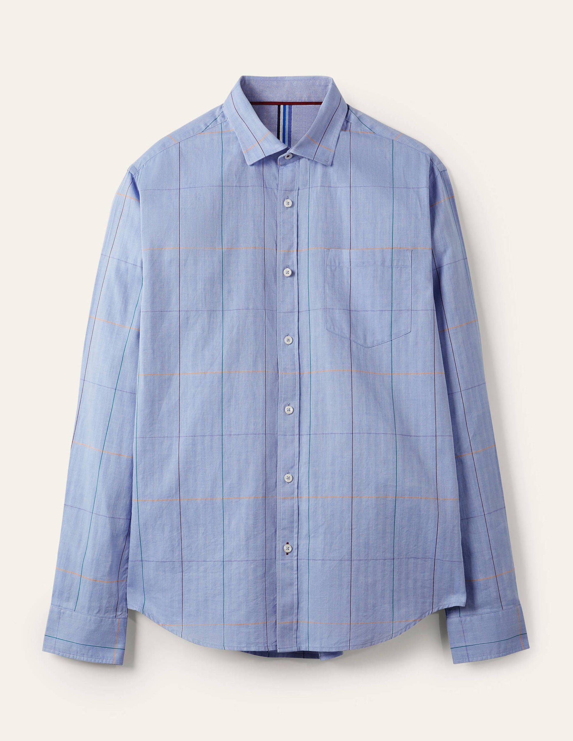 Herringbone Cotton Shirt-Blue Multi Check-5