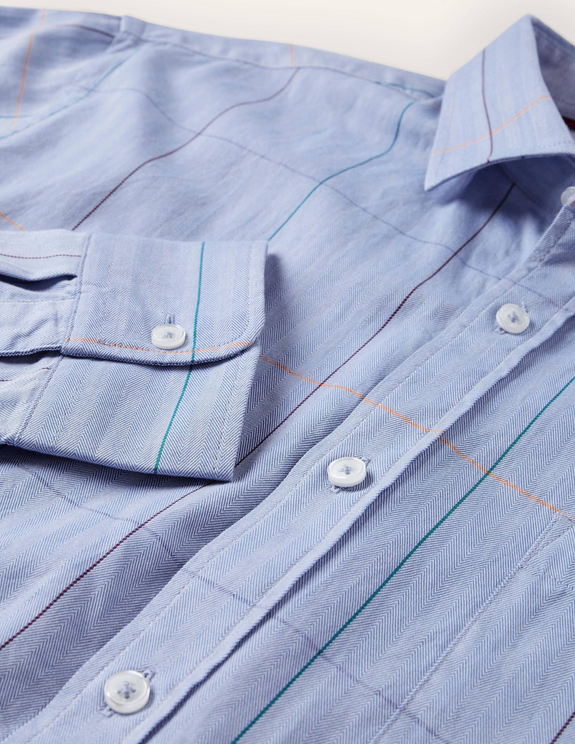 Herringbone Cotton Shirt-Blue Multi Check-6