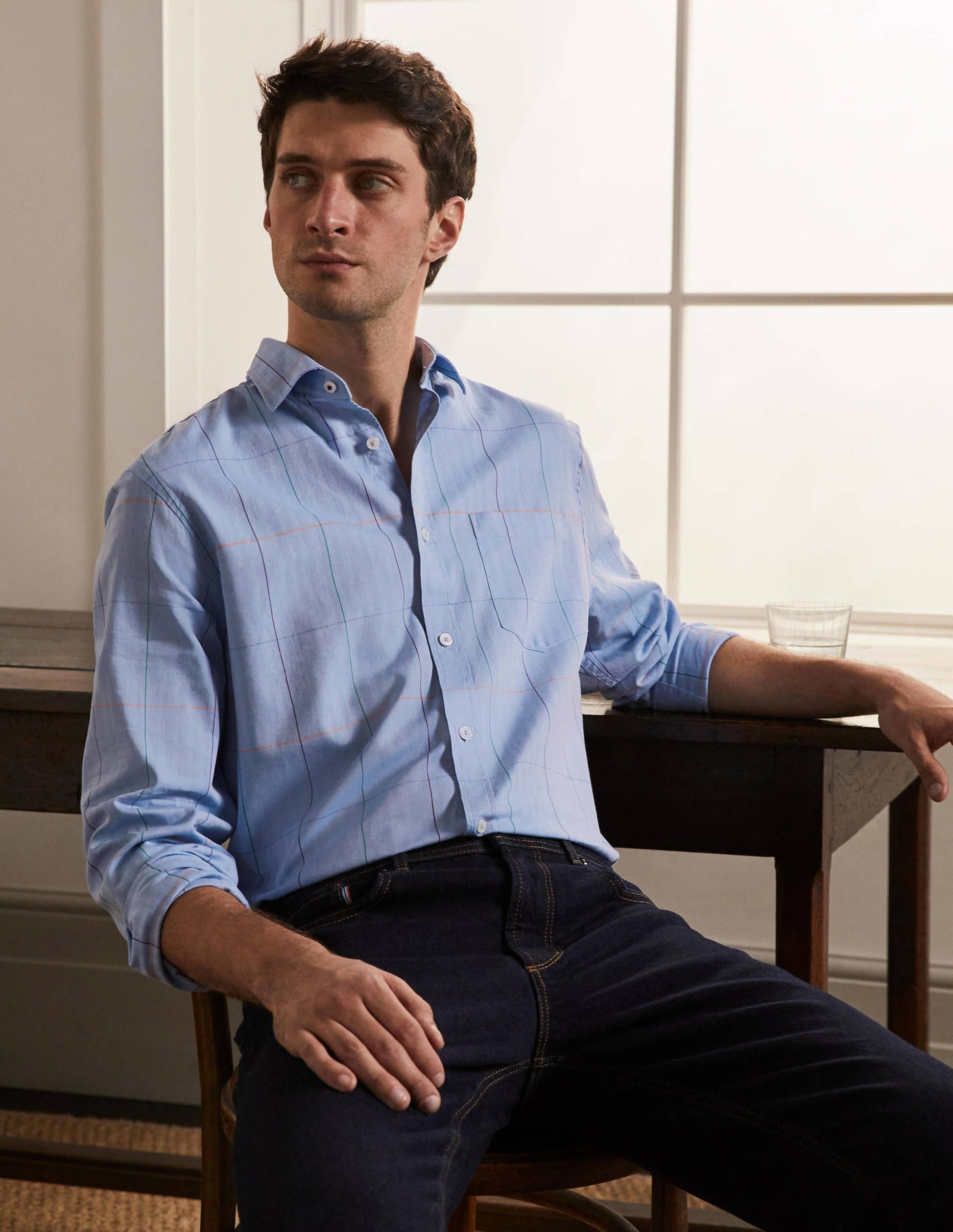 Herringbone Cotton Shirt-Blue Multi Check-1