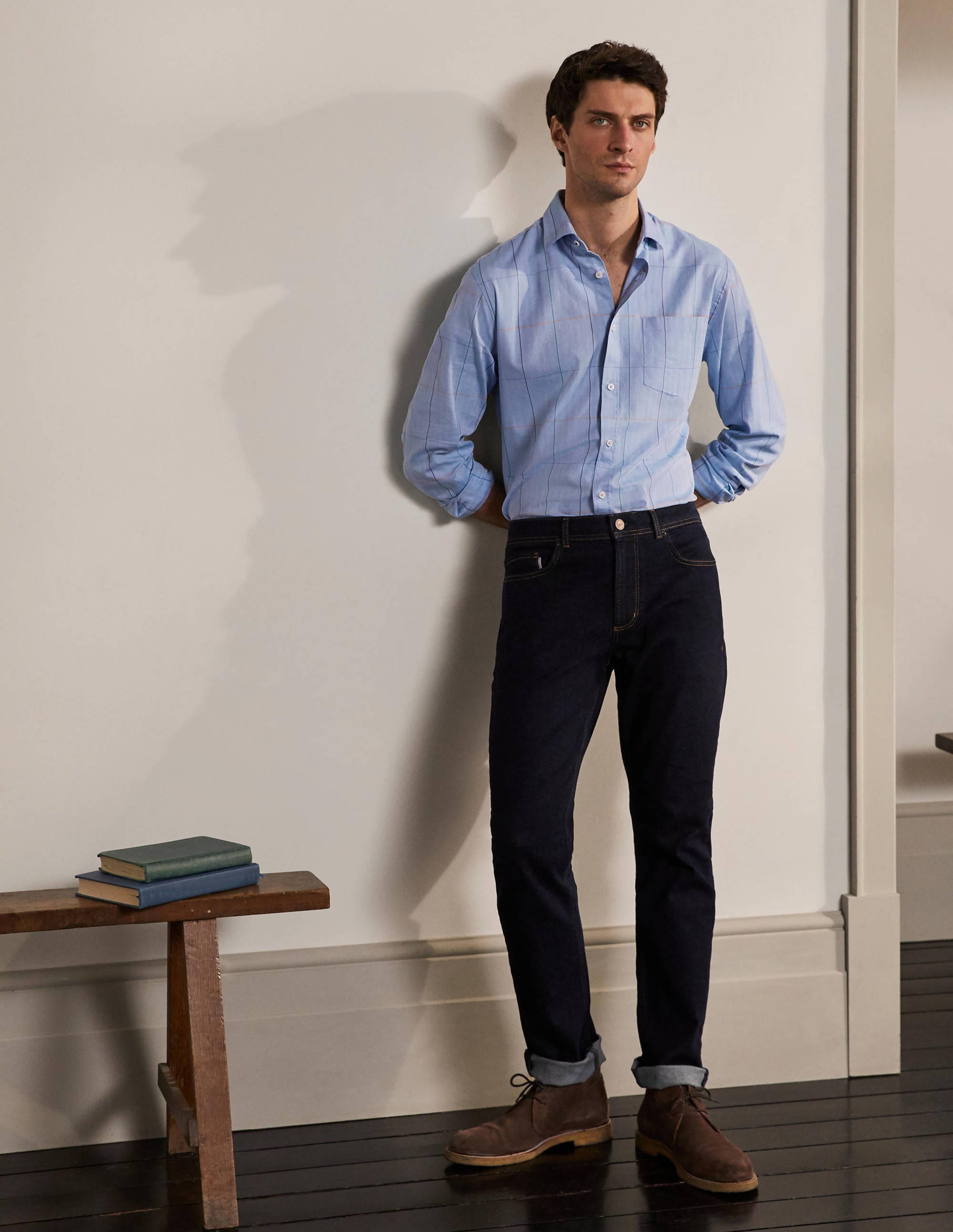 Herringbone Cotton Shirt-Blue Multi Check - Image 2