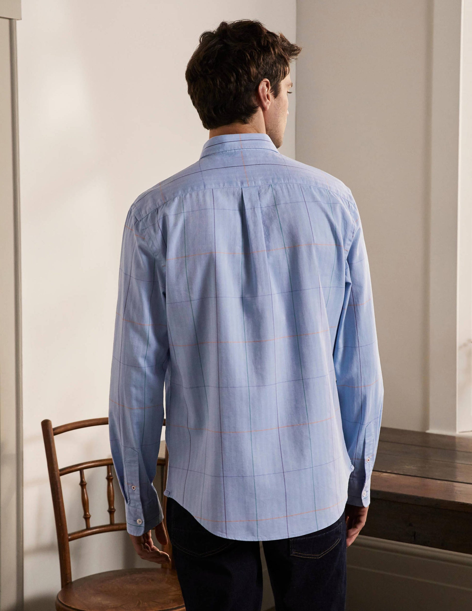 Herringbone Cotton Shirt-Blue Multi Check-3