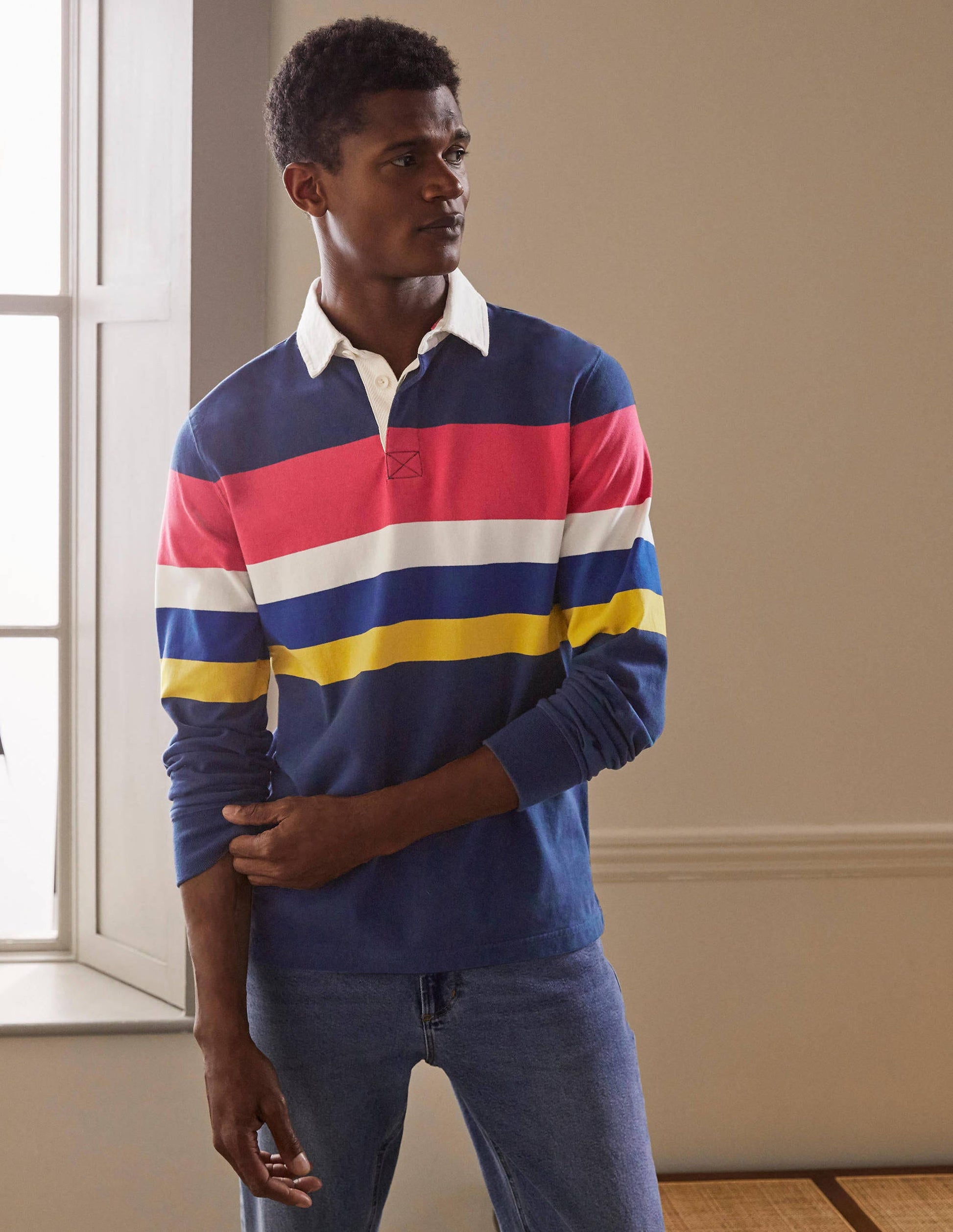Rugby Shirt-School Navy Multi Chest Stripe-1