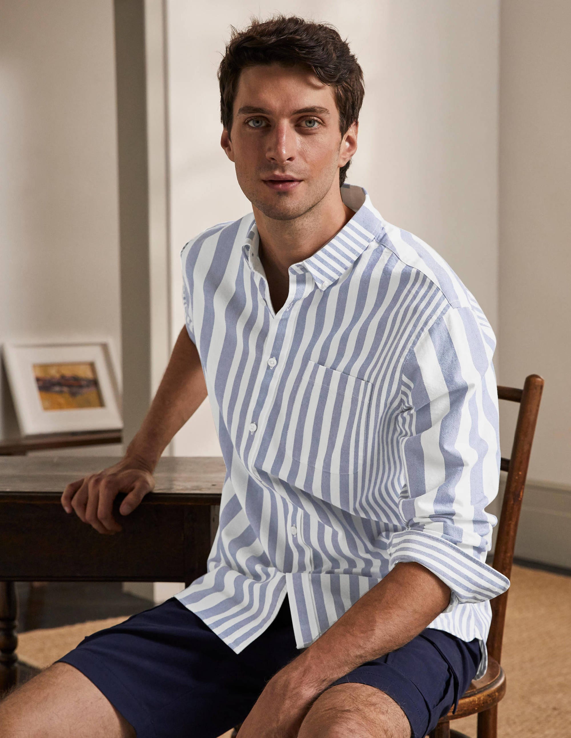 Modern Oxford Shirt-Snowdrop/Regal Blue Stripe - Image 1