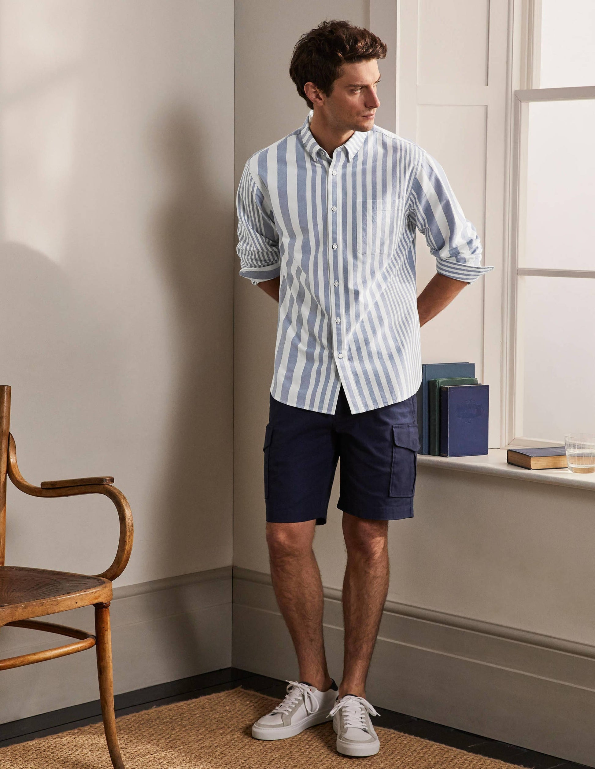 Modern Oxford Shirt-Snowdrop/Regal Blue Stripe-2