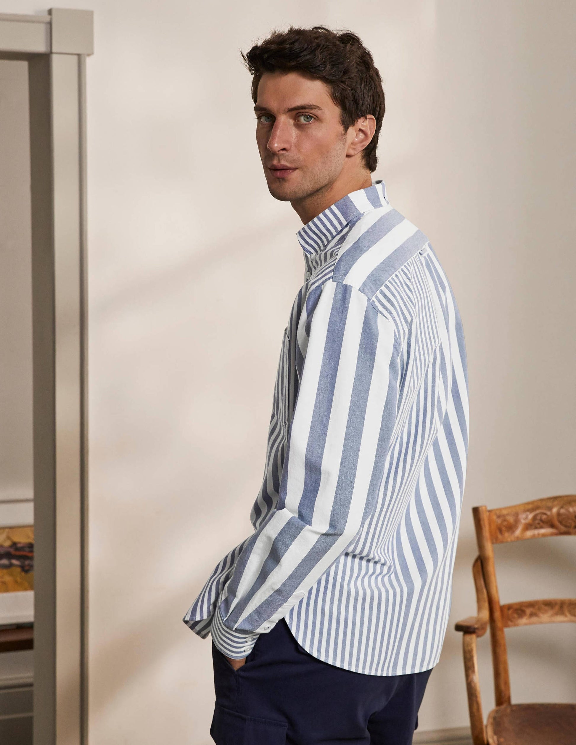 Modern Oxford Shirt-Snowdrop/Regal Blue Stripe-3