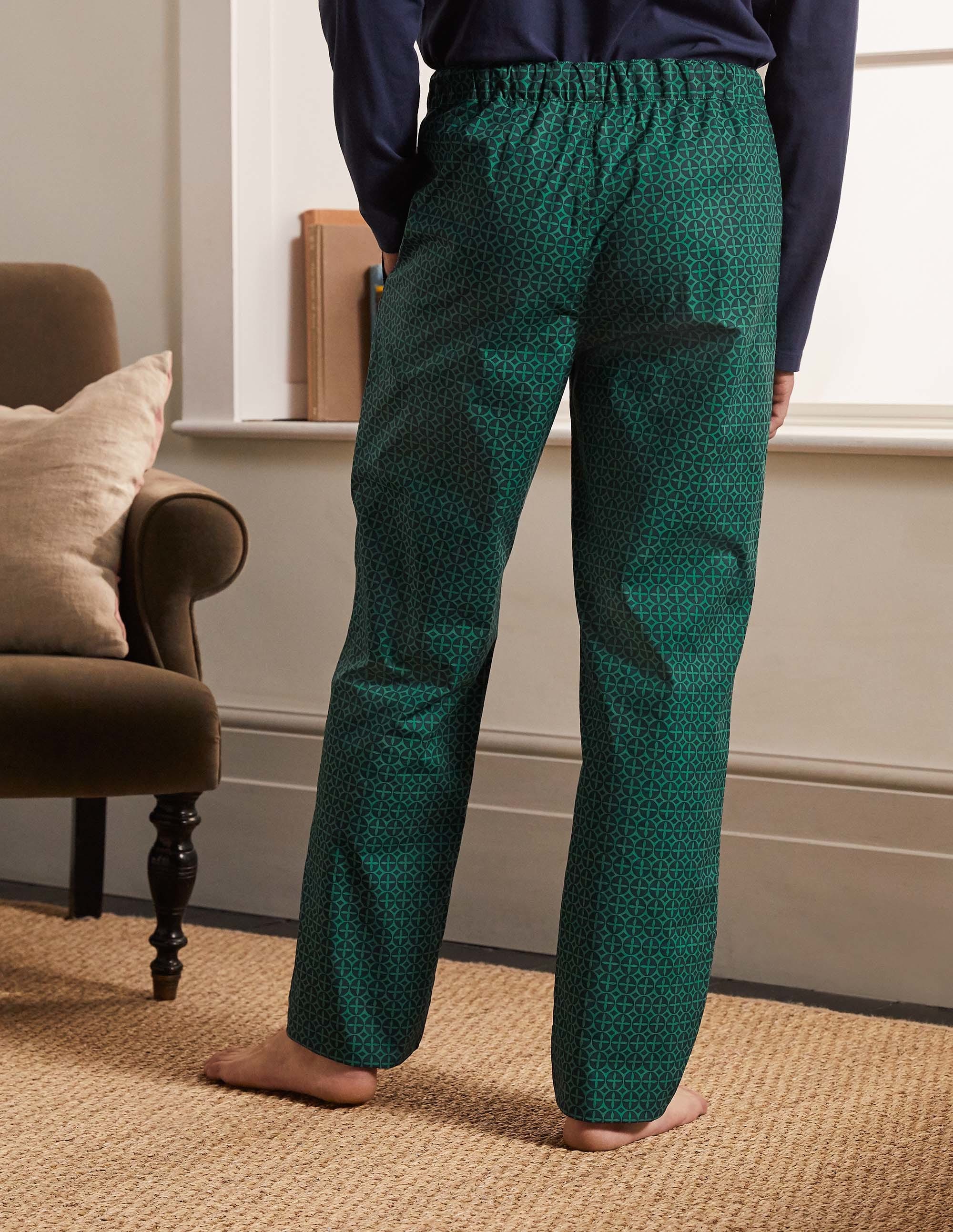 Cotton Poplin Pyjama Bottoms-Mountain Meadow/Navy Geo - Image 3