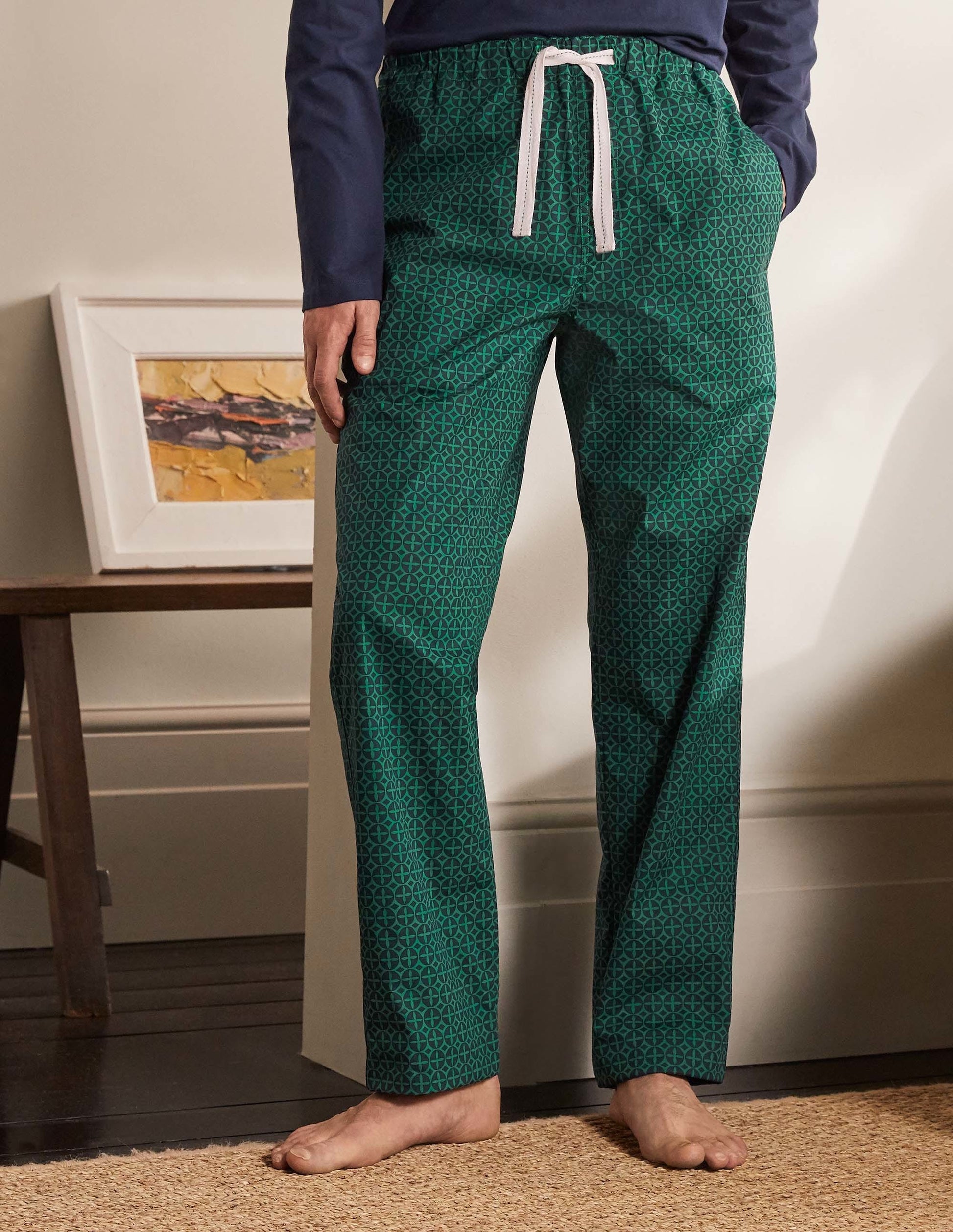 Cotton Poplin Pyjama Bottoms-Mountain Meadow/Navy Geo-4