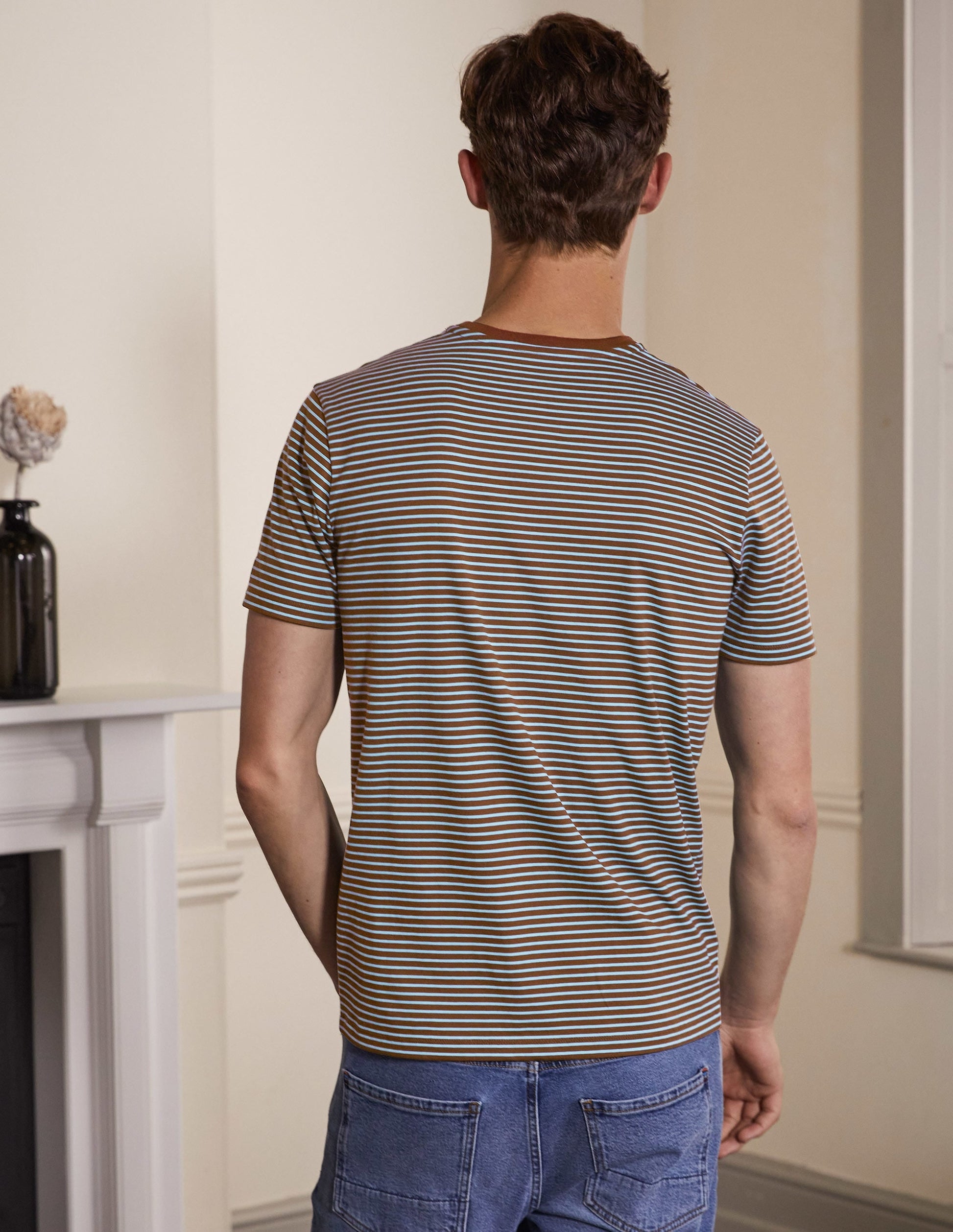 Classic Cotton T-shirt-Cacao/ Lichen Blue Stripe-3