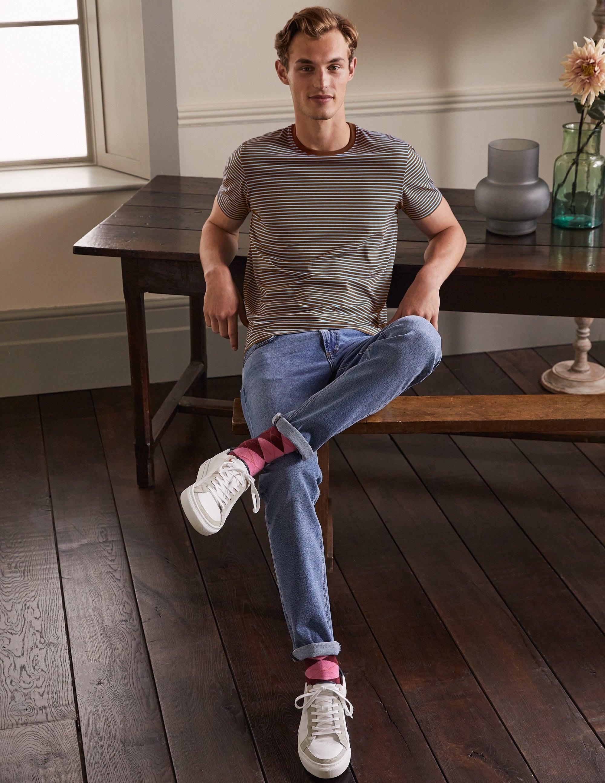 Classic Cotton T-shirt-Cacao/ Lichen Blue Stripe - Image 4