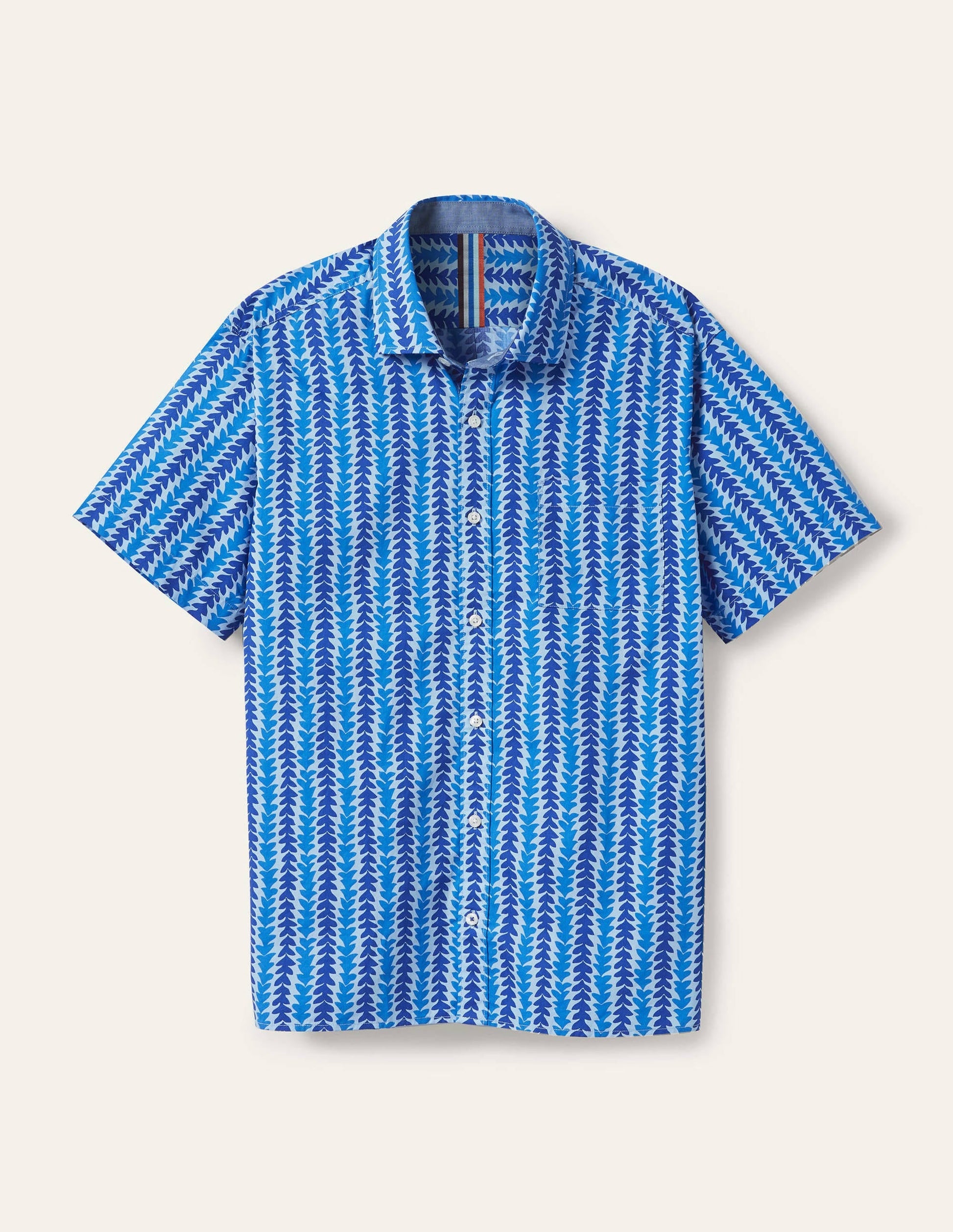 Printed Short Sleeve Shirt-Regal Blue Tropical Stripe-5