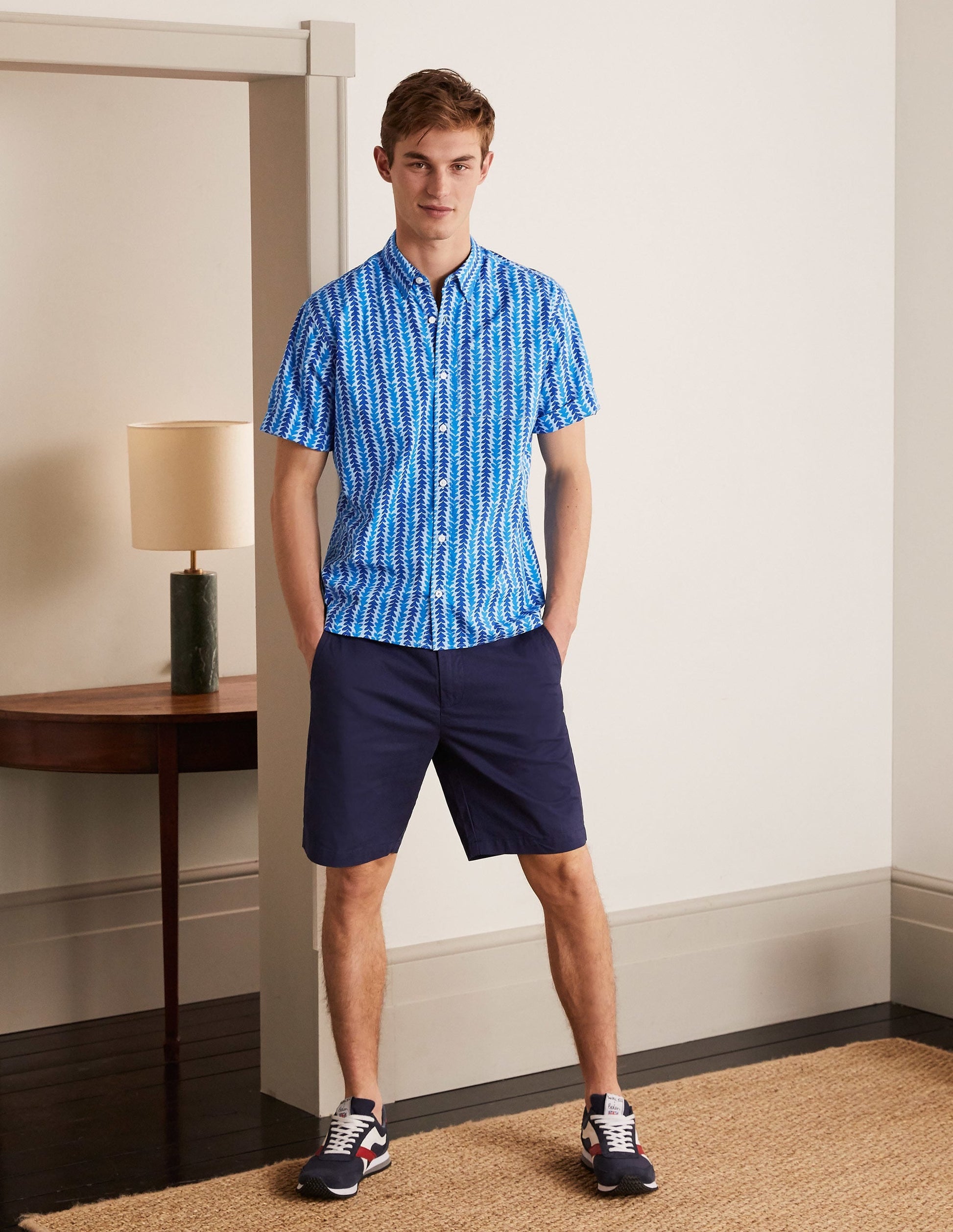 Printed Short Sleeve Shirt-Regal Blue Tropical Stripe-2