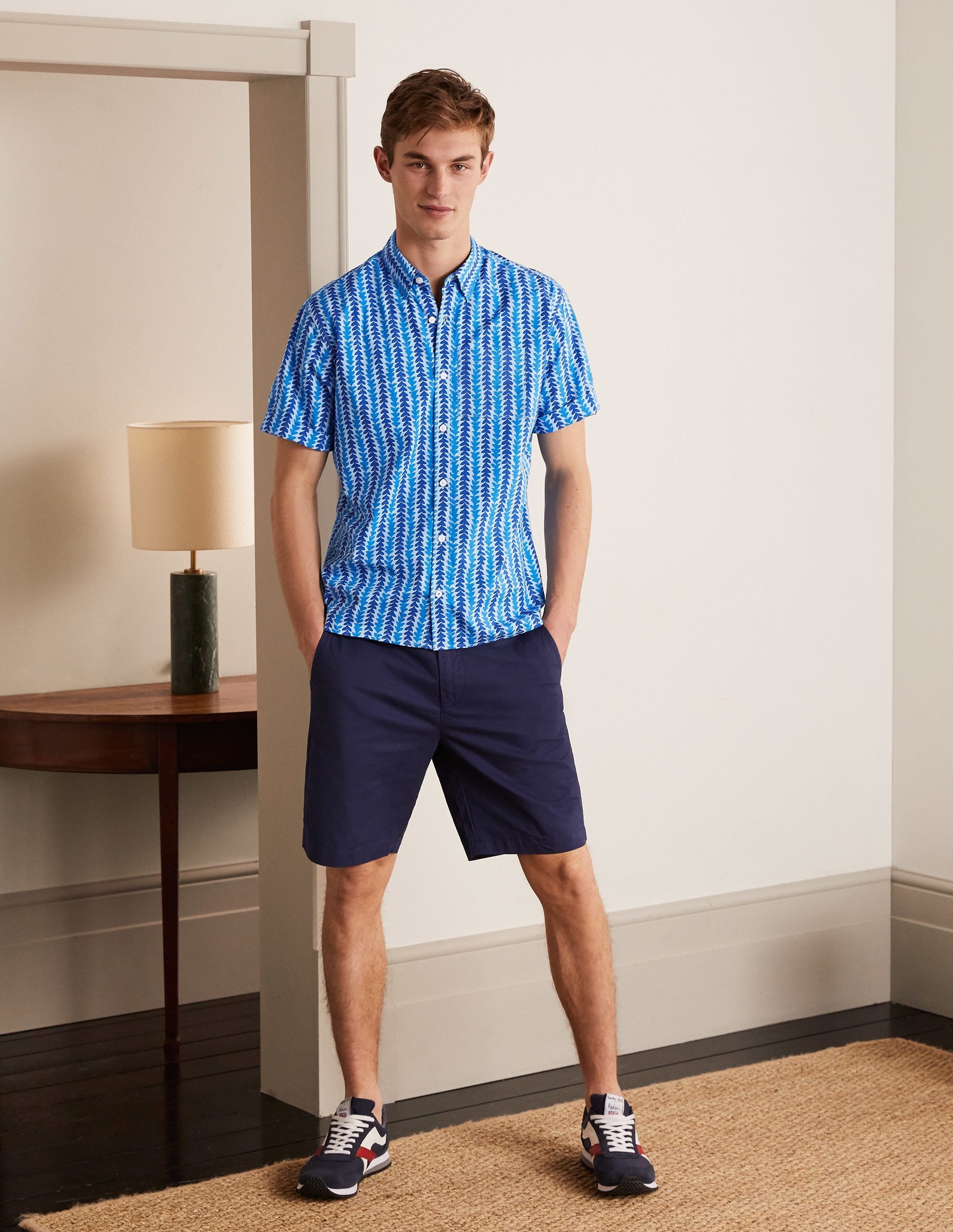Printed Short Sleeve Shirt-Regal Blue Tropical Stripe - Image 2