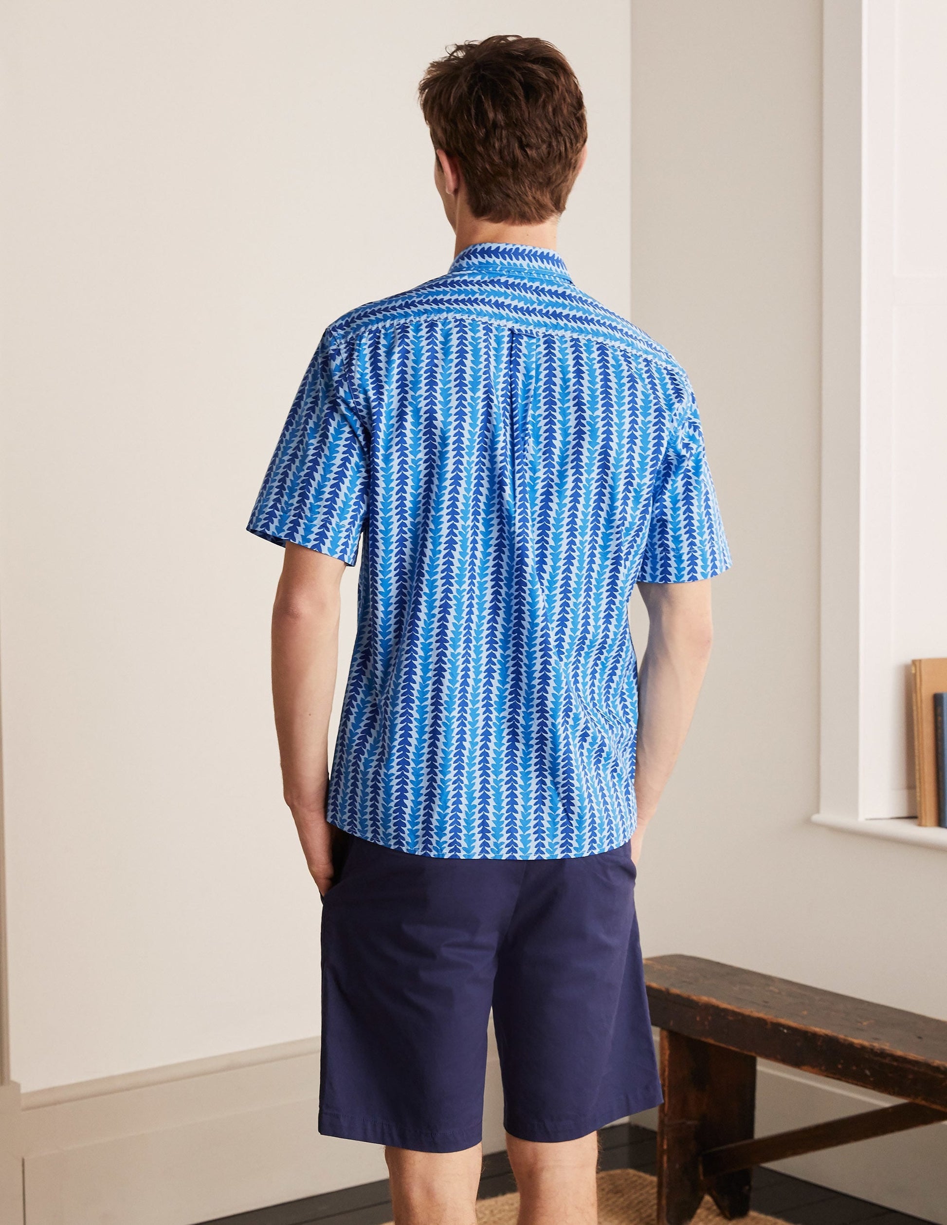 Printed Short Sleeve Shirt-Regal Blue Tropical Stripe-3