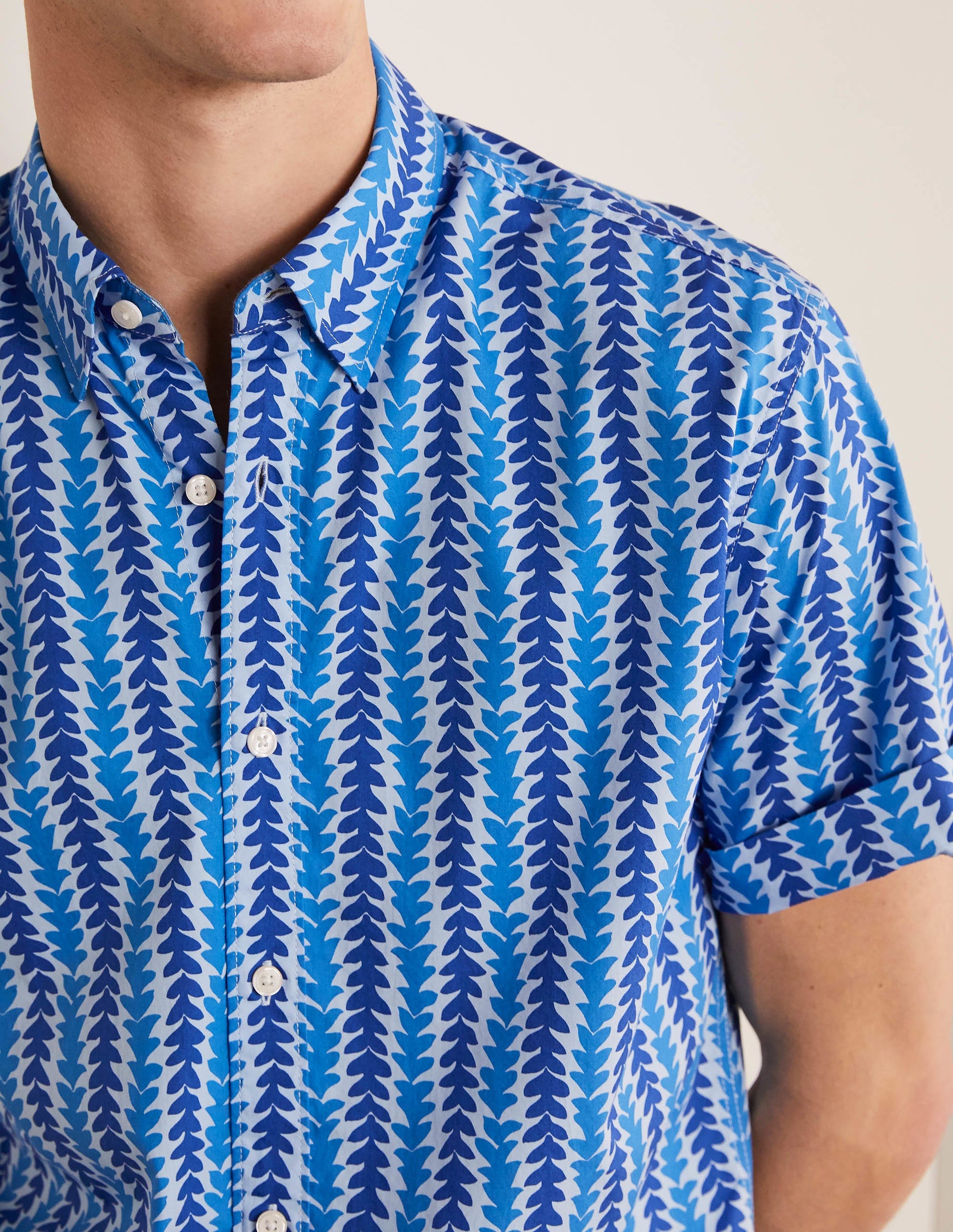 Printed Short Sleeve Shirt-Regal Blue Tropical Stripe-4