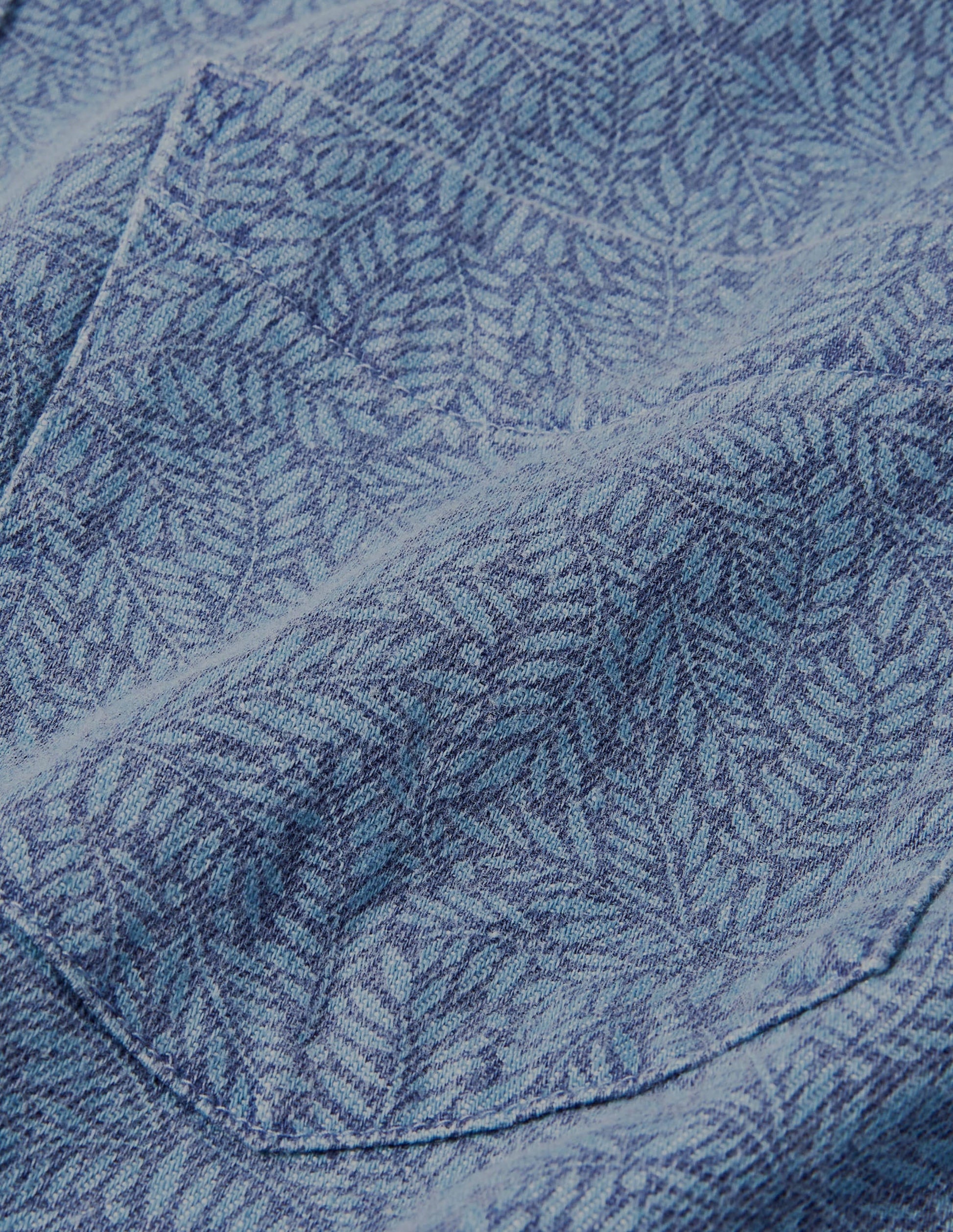 Slim Fit Printed Denim Shirt-Chambray Leafy Sprig-5