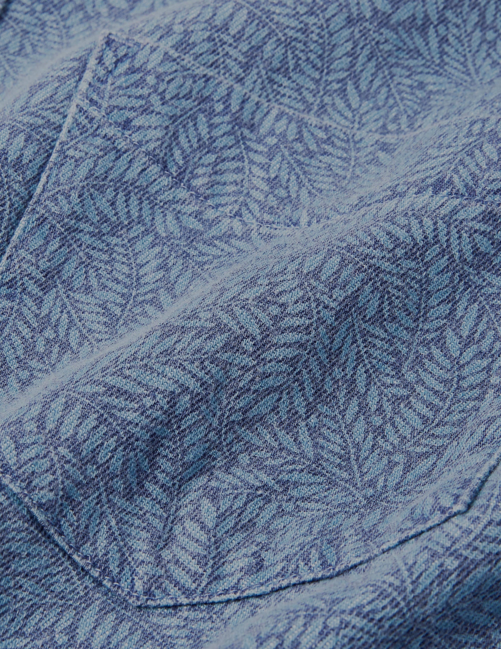 Slim Fit Printed Denim Shirt-Chambray Leafy Sprig - Image 5