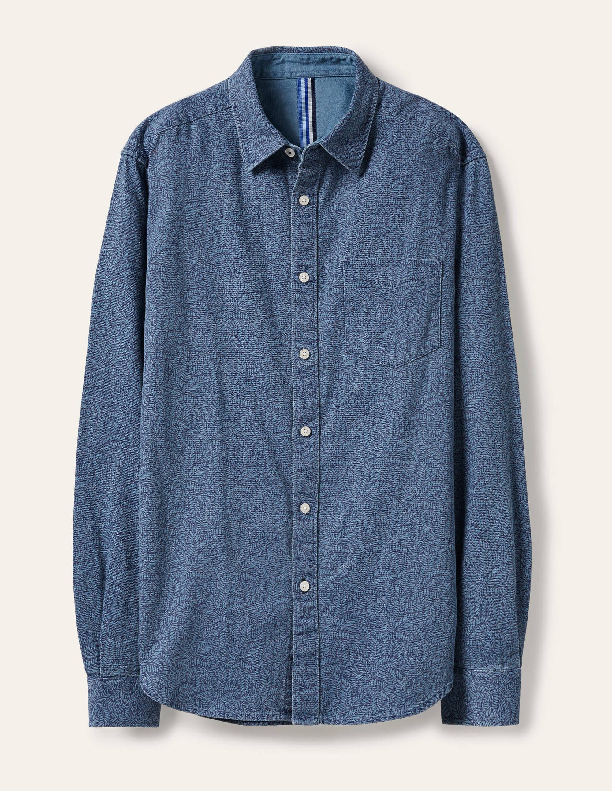 Slim Fit Printed Denim Shirt-Chambray Leafy Sprig - Image 6