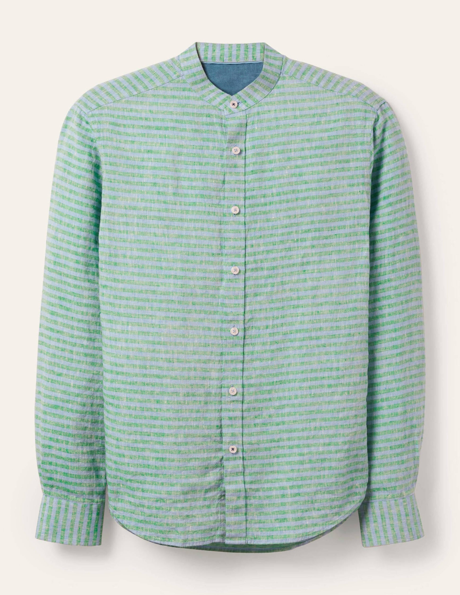 Linen Grandad Shirt-Rich Emerald/Coastal Stripe-6