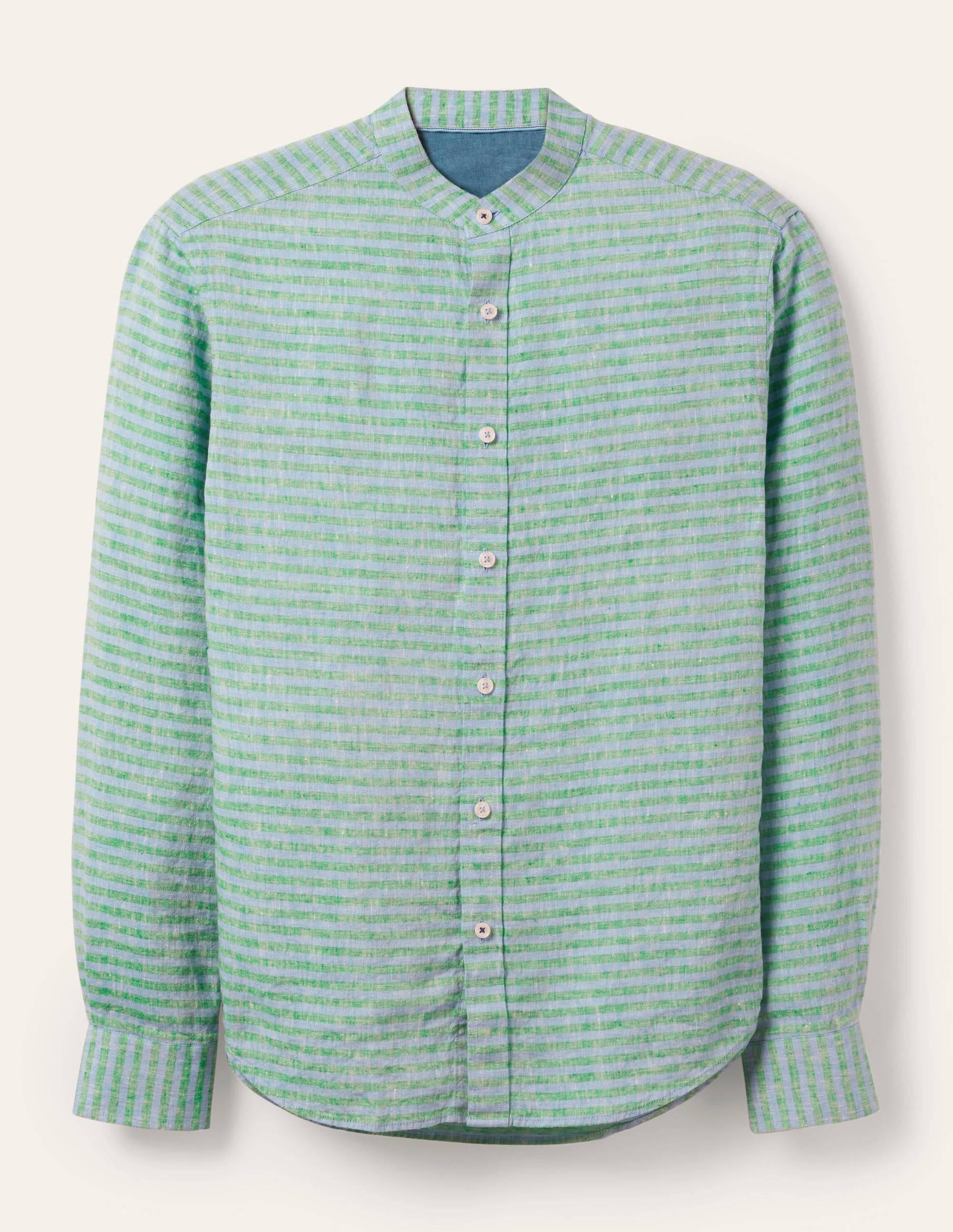 Linen Grandad Shirt-Rich Emerald/Coastal Stripe - Image 6