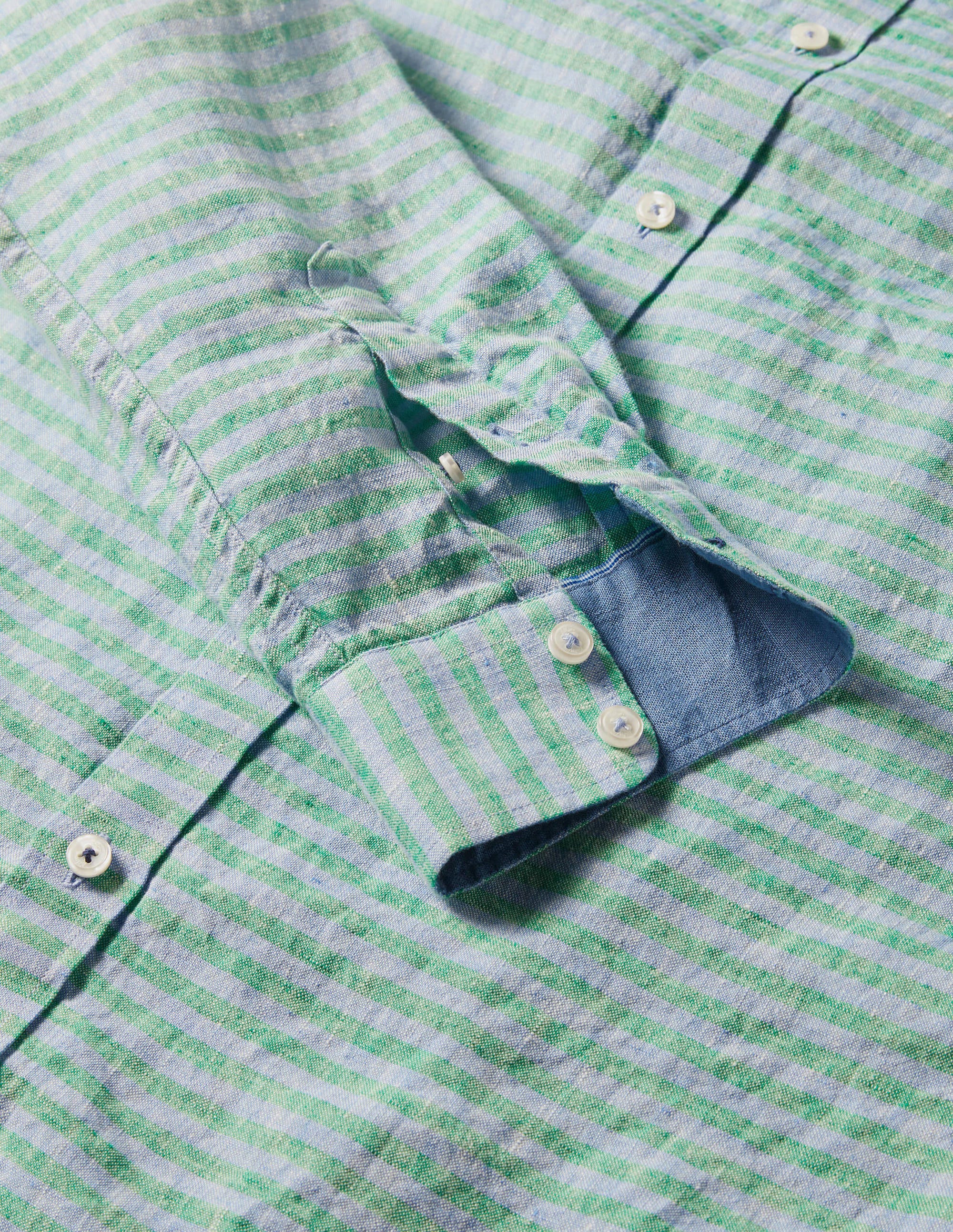 Linen Grandad Shirt-Rich Emerald/Coastal Stripe - Image 7