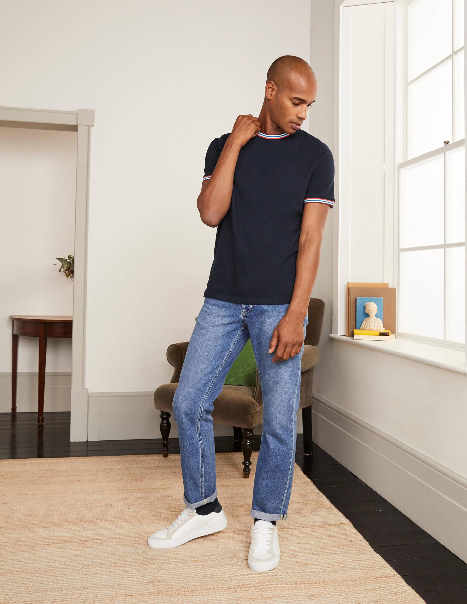 Stripe Detail T-Shirt-Navy-5
