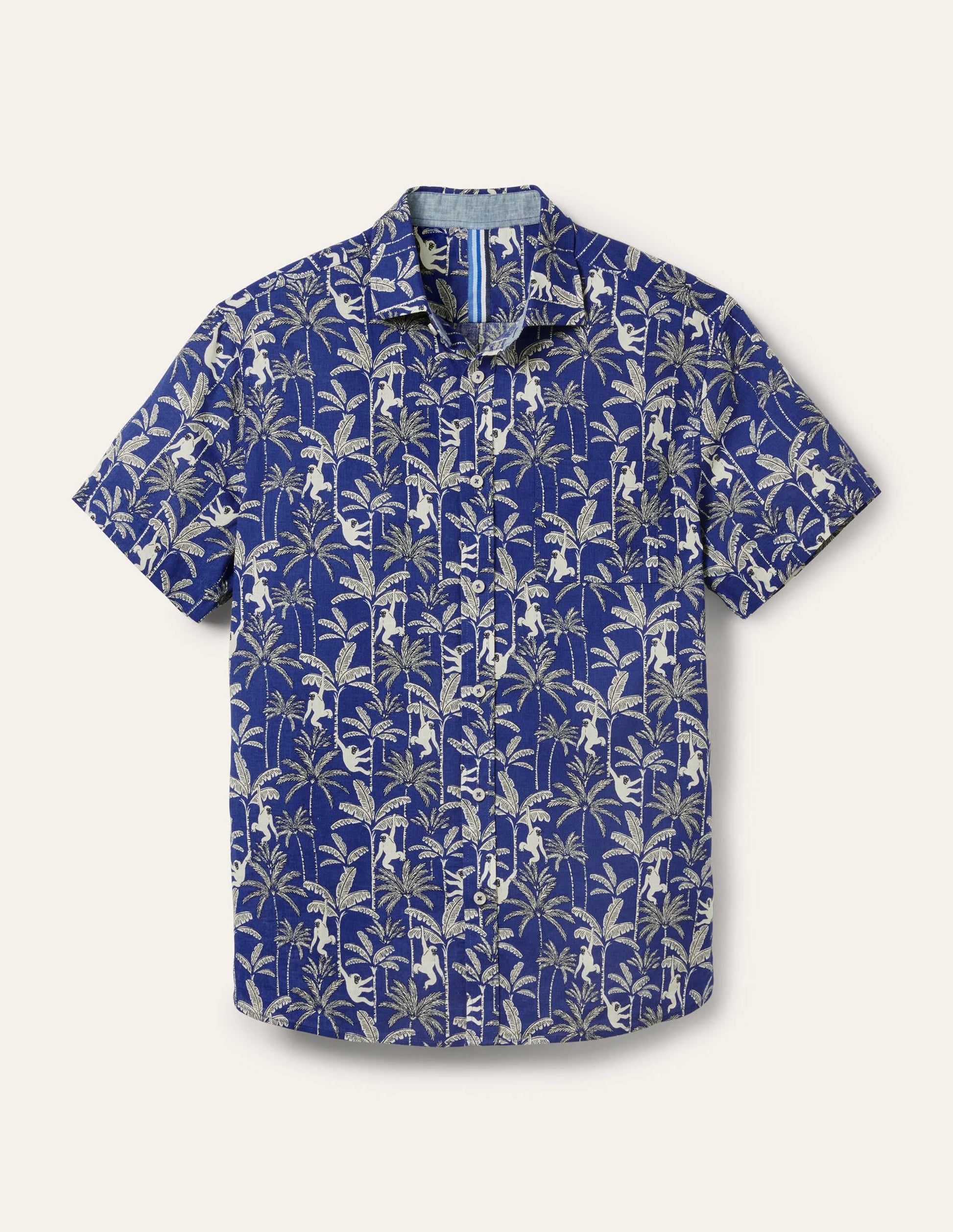 Linen Cotton Interest Shirt-Regal Blue Monkey-6