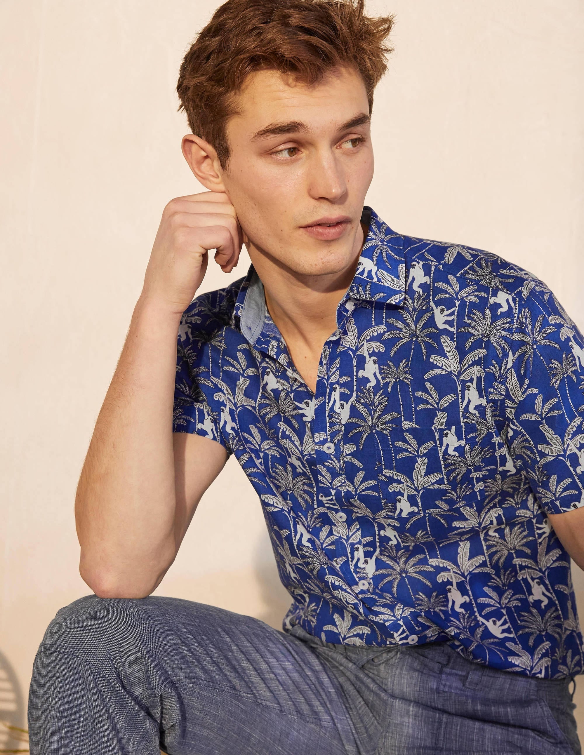 Linen Cotton Interest Shirt-Regal Blue Monkey - Image 2