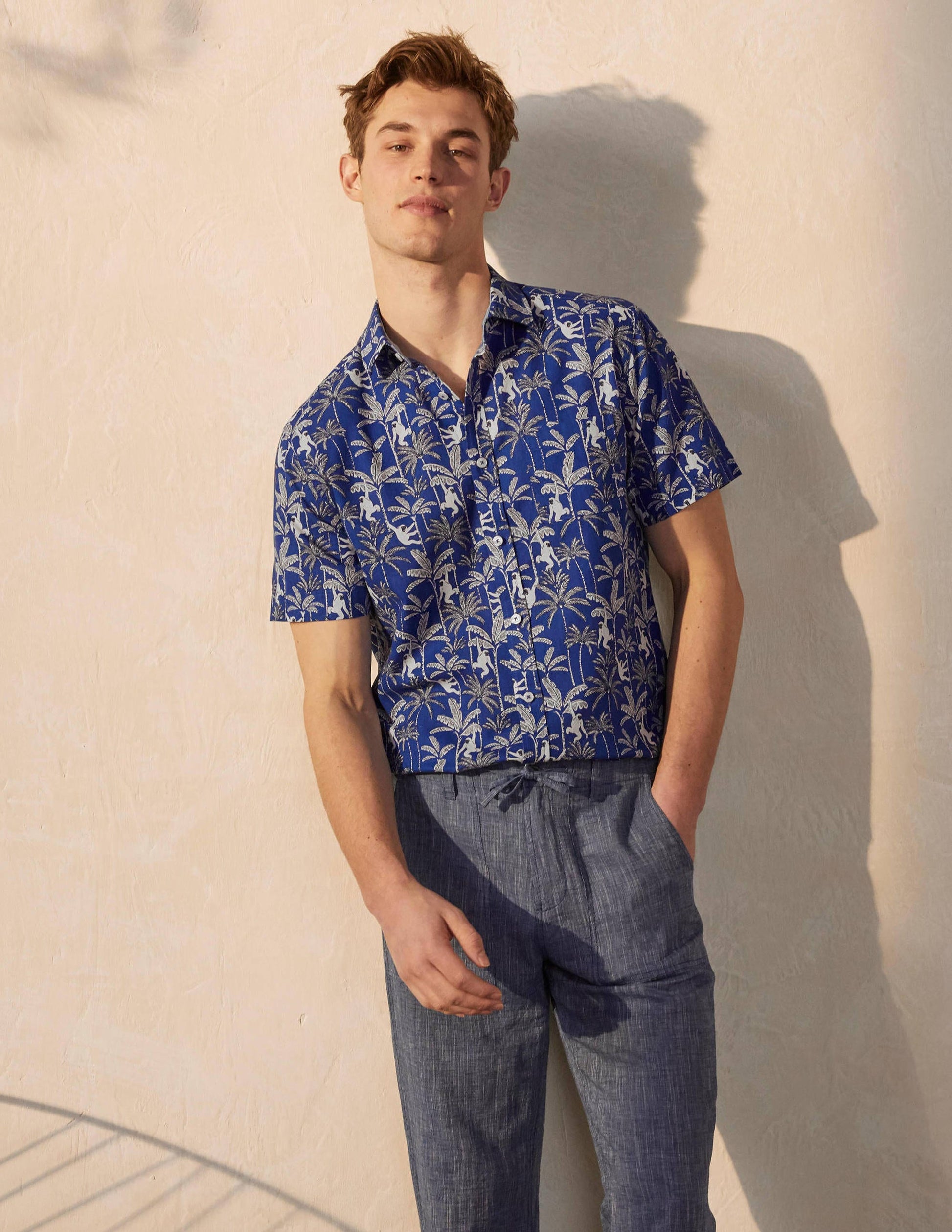 Linen Cotton Interest Shirt-Regal Blue Monkey-3