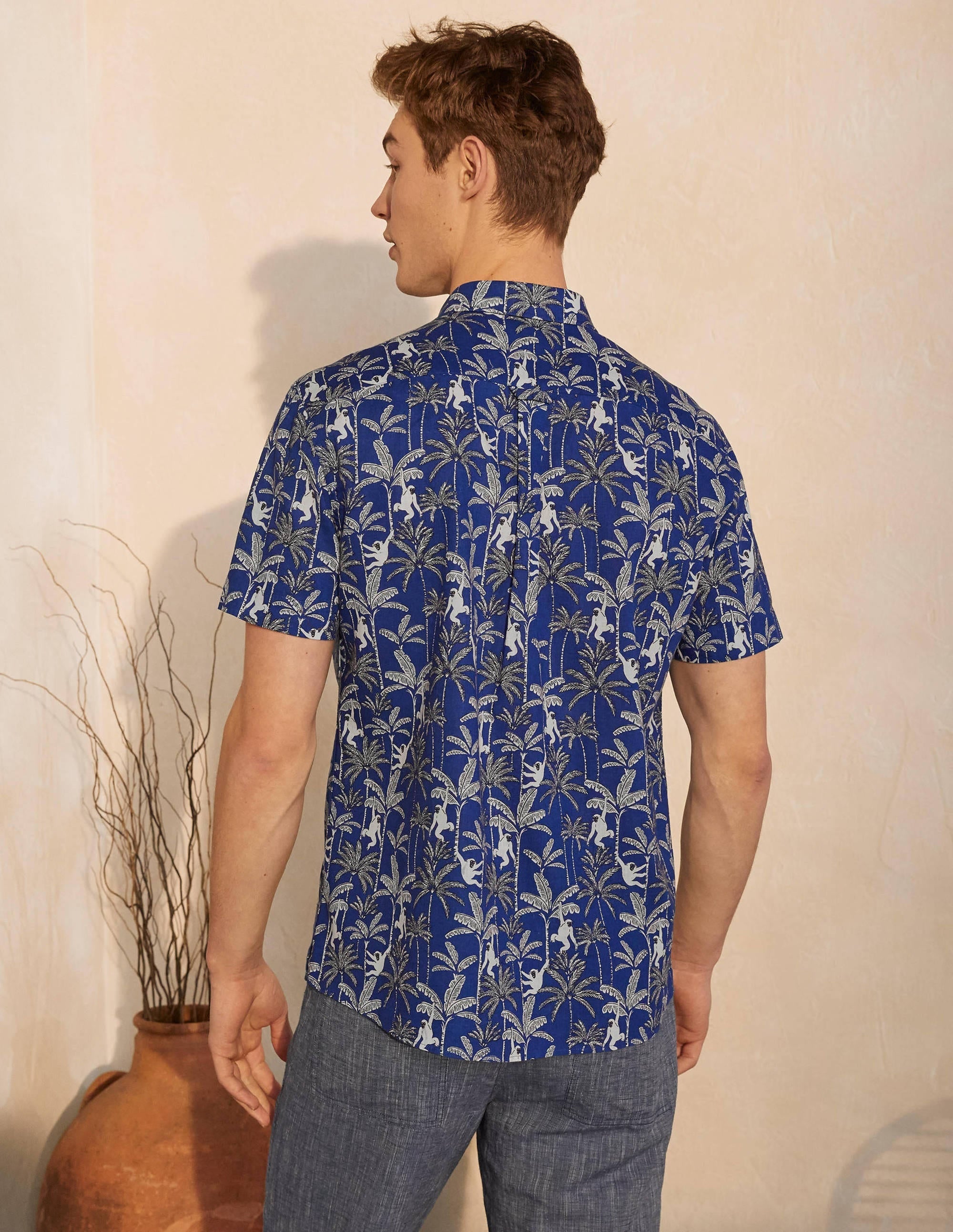 Linen Cotton Interest Shirt-Regal Blue Monkey - Image 4