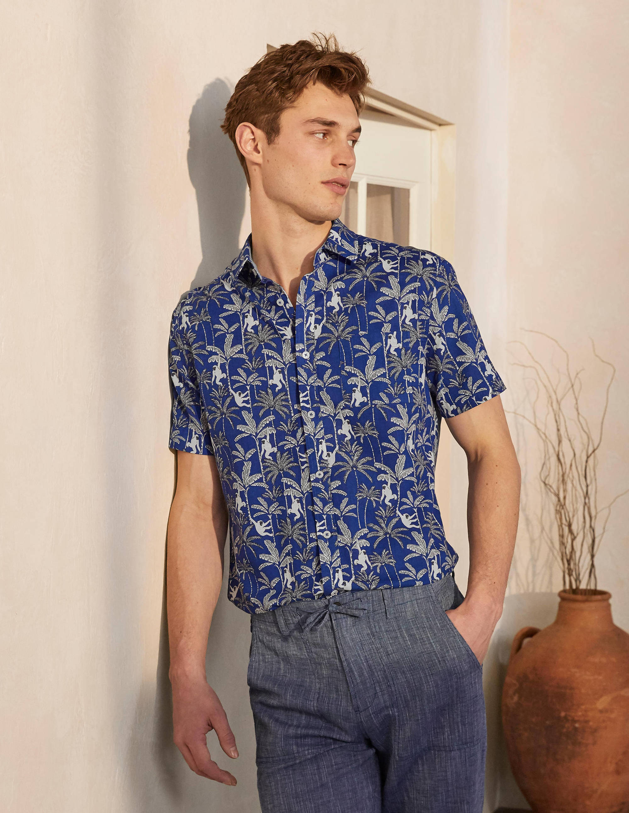 Linen Cotton Interest Shirt-Regal Blue Monkey - Image 5